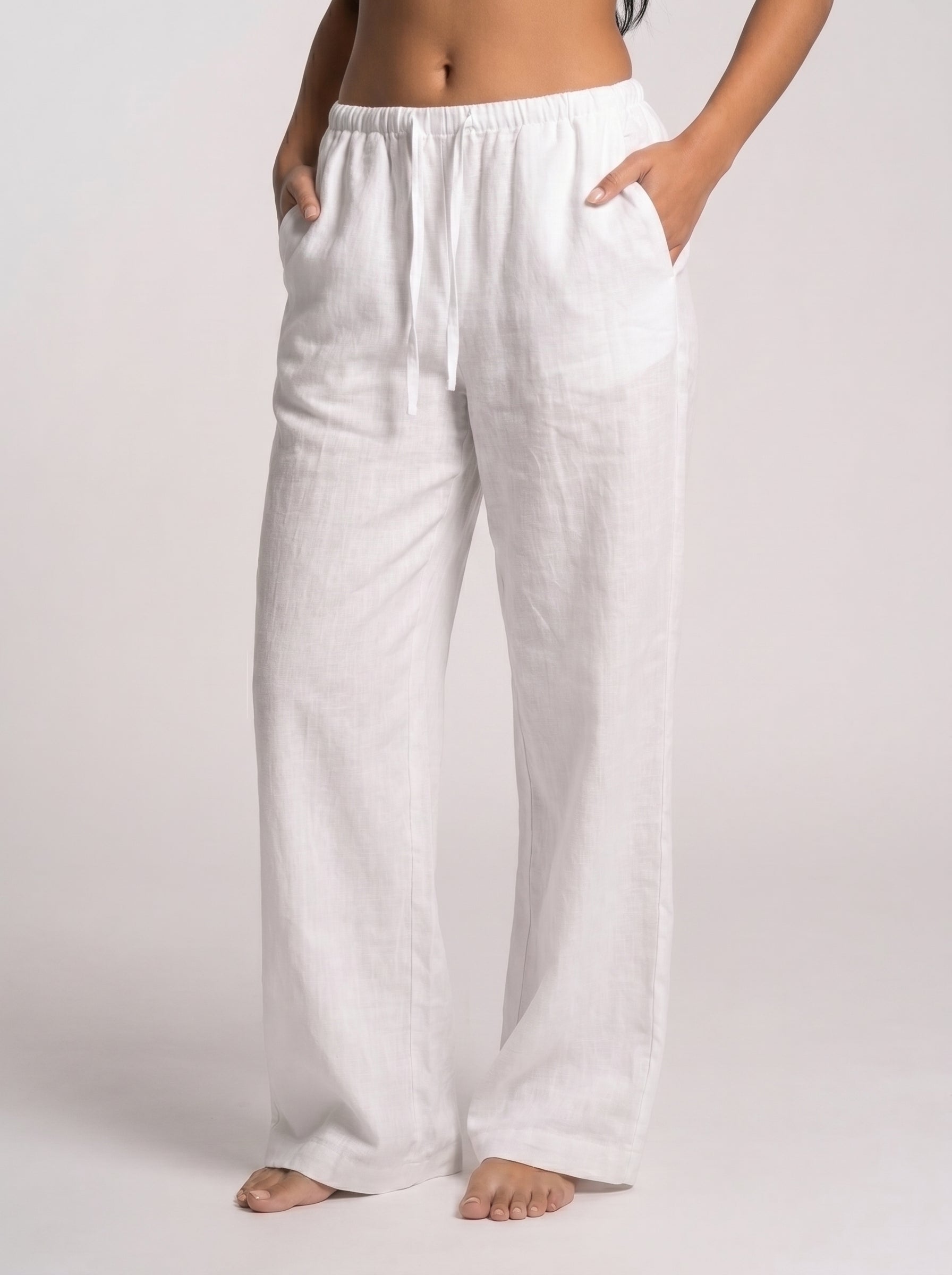 REFINED LINEN WIDE-LEG PANTS