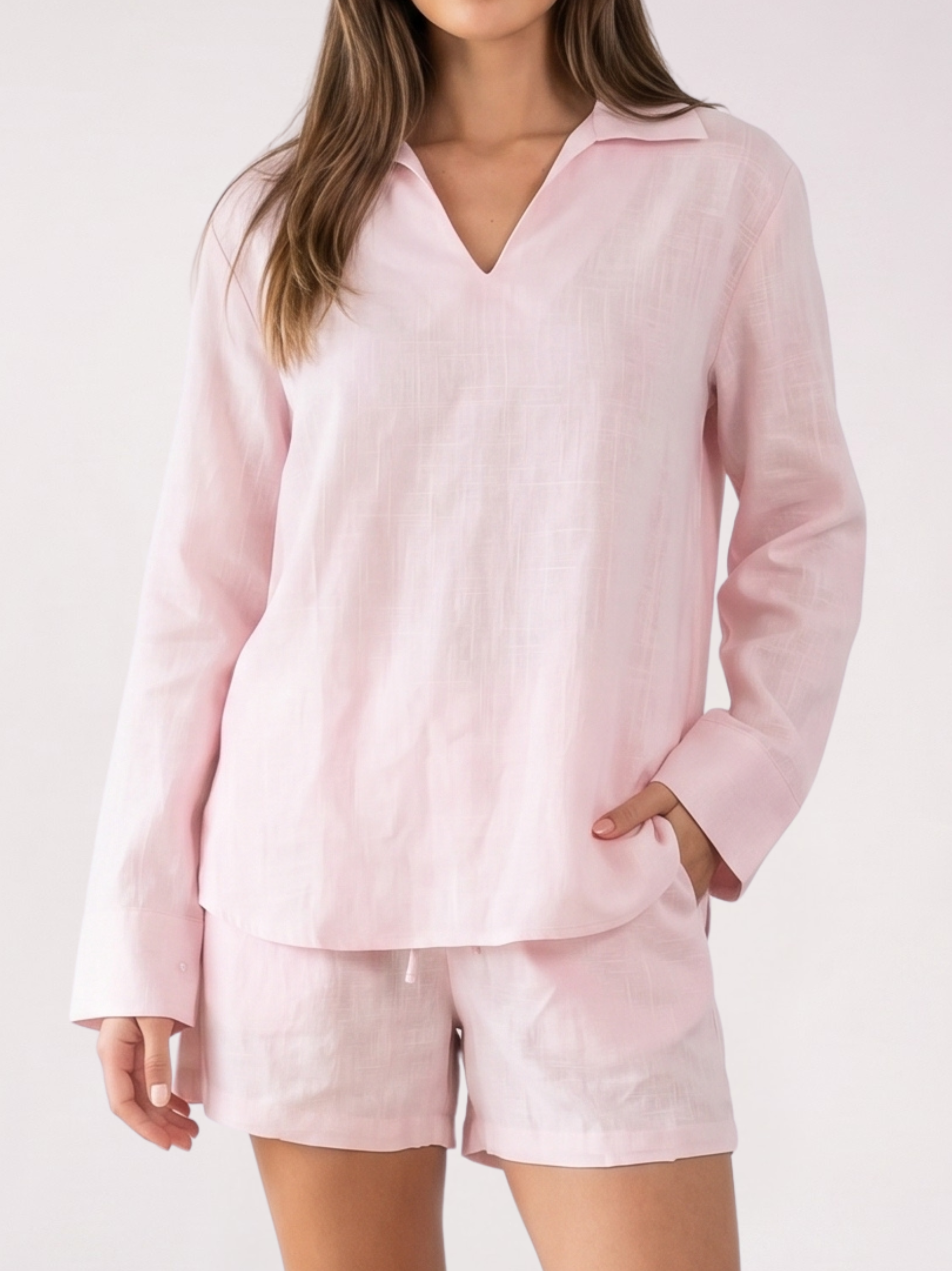 REFINED LINEN POLO BLOUSE