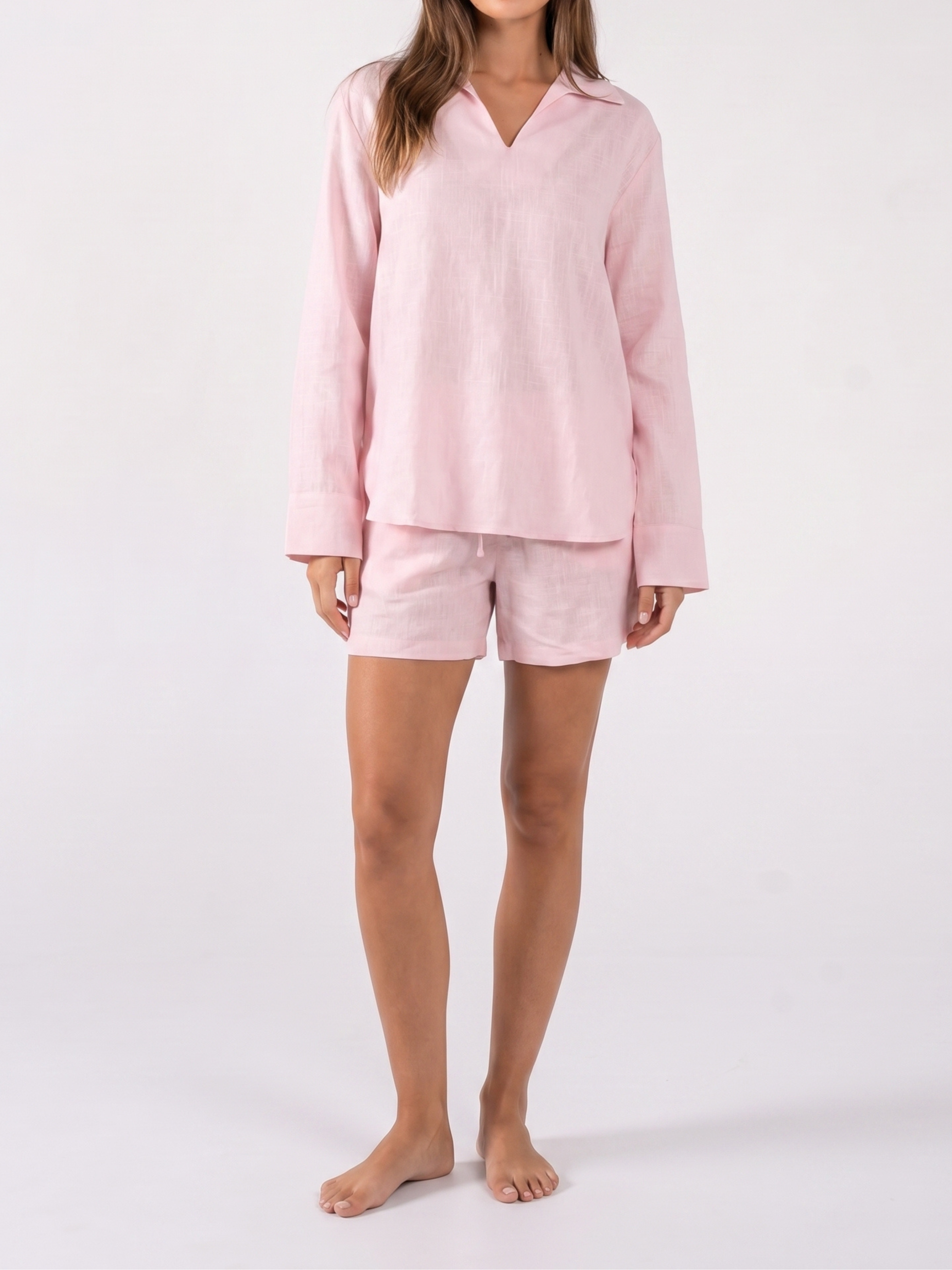 REFINED LINEN POLO BLOUSE