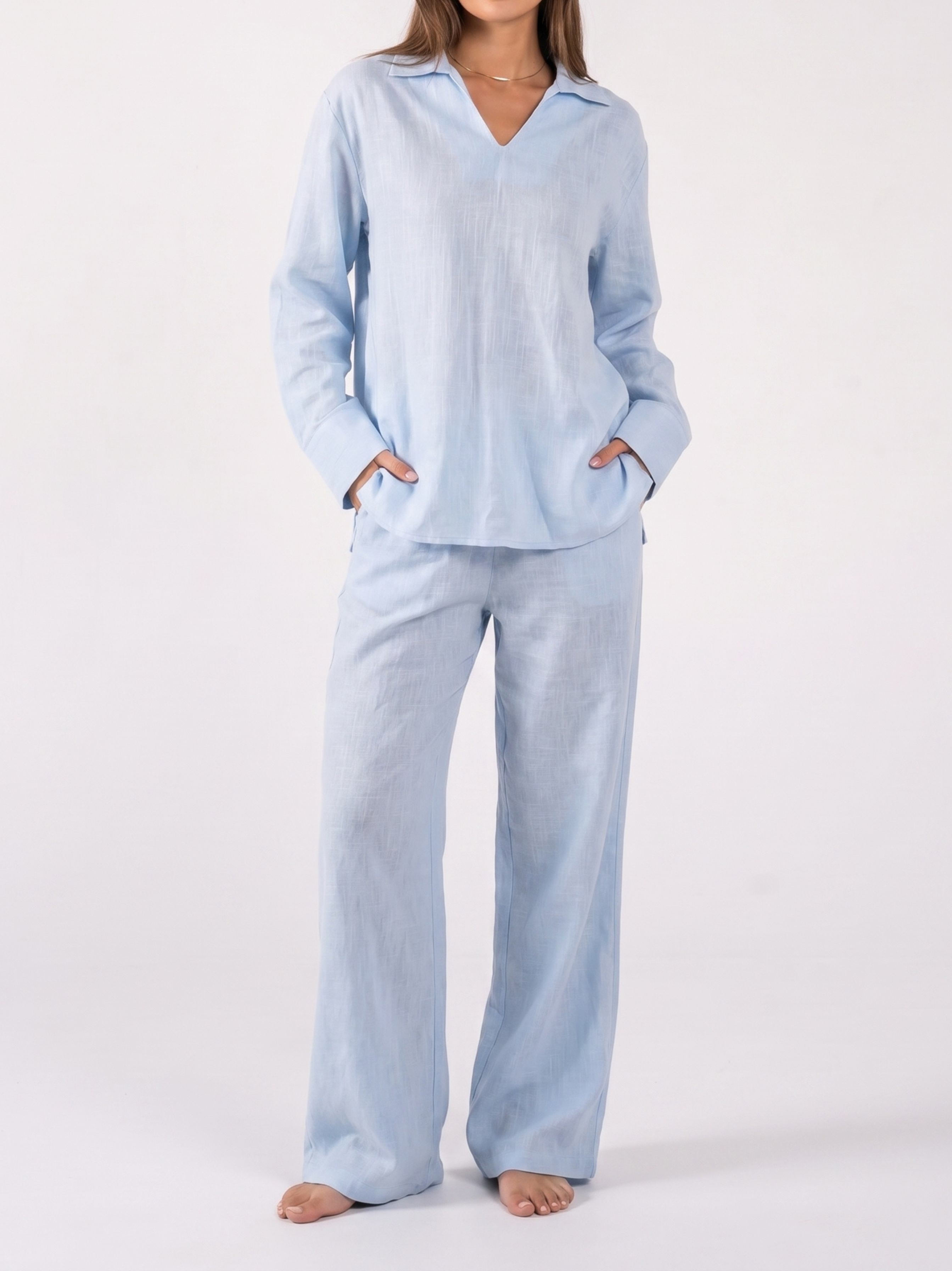 REFINED LINEN POLO BLOUSE