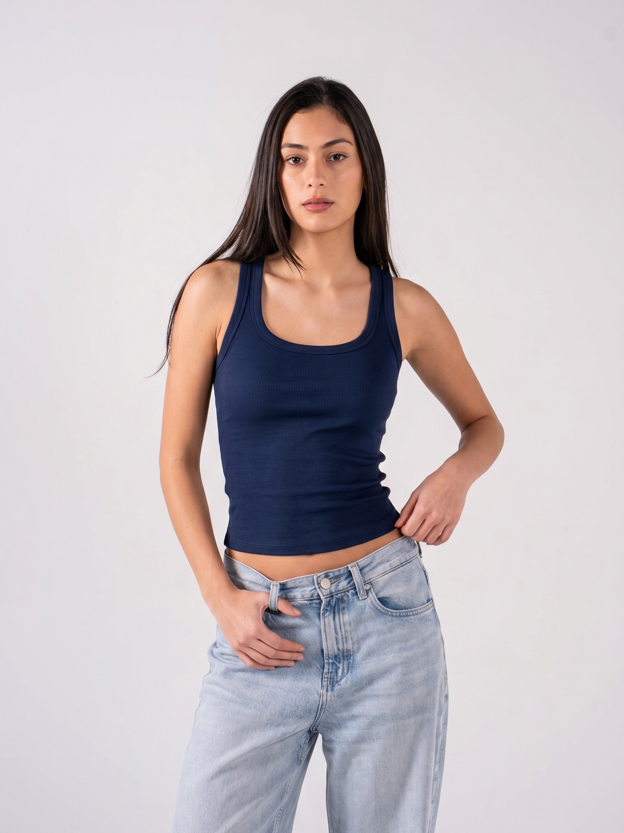 REFINED RIBBED TANK TOP SQUARE-NECK