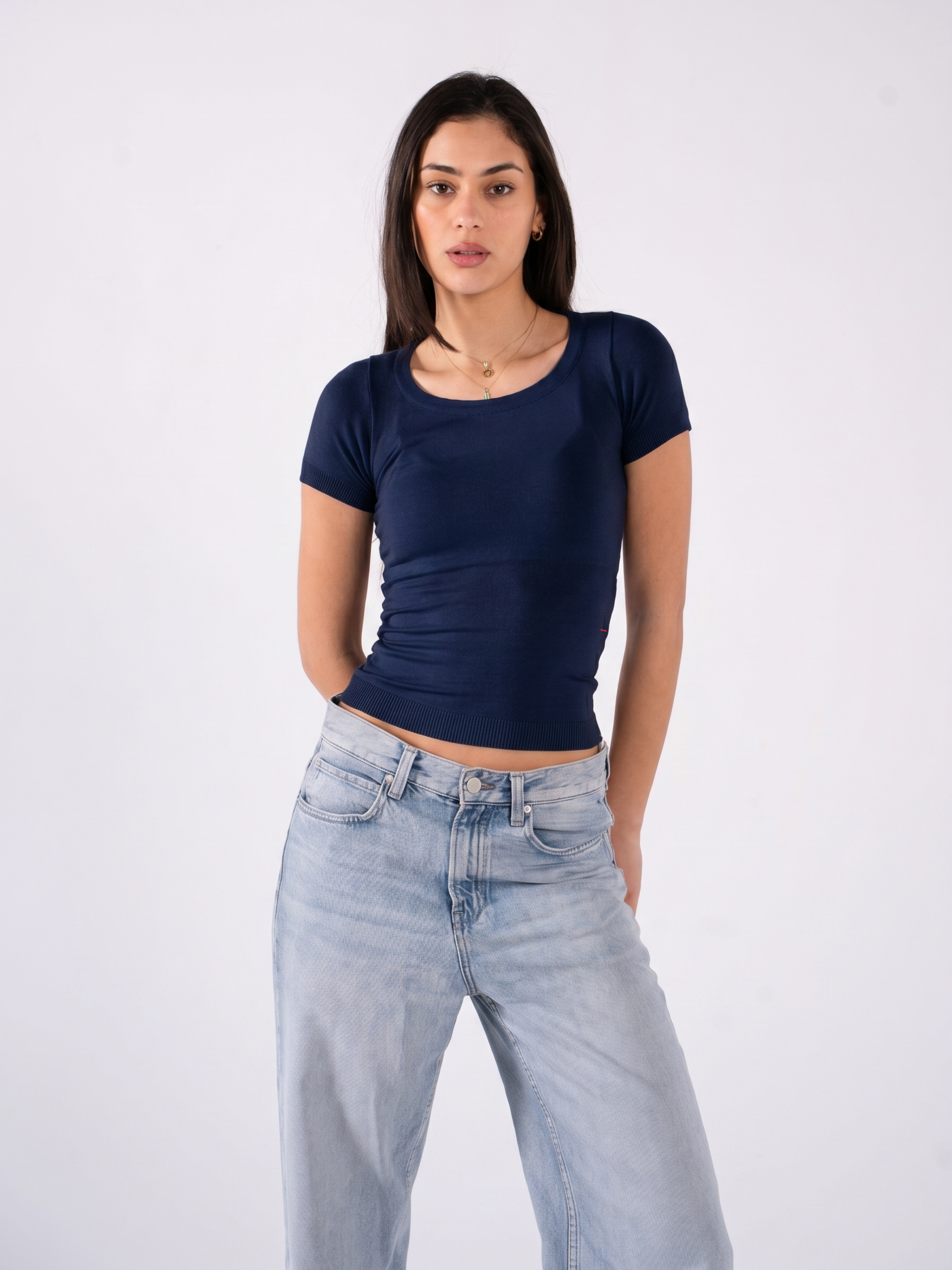 REFINED KNIT SHORT-SLEEVE WIDE NECK