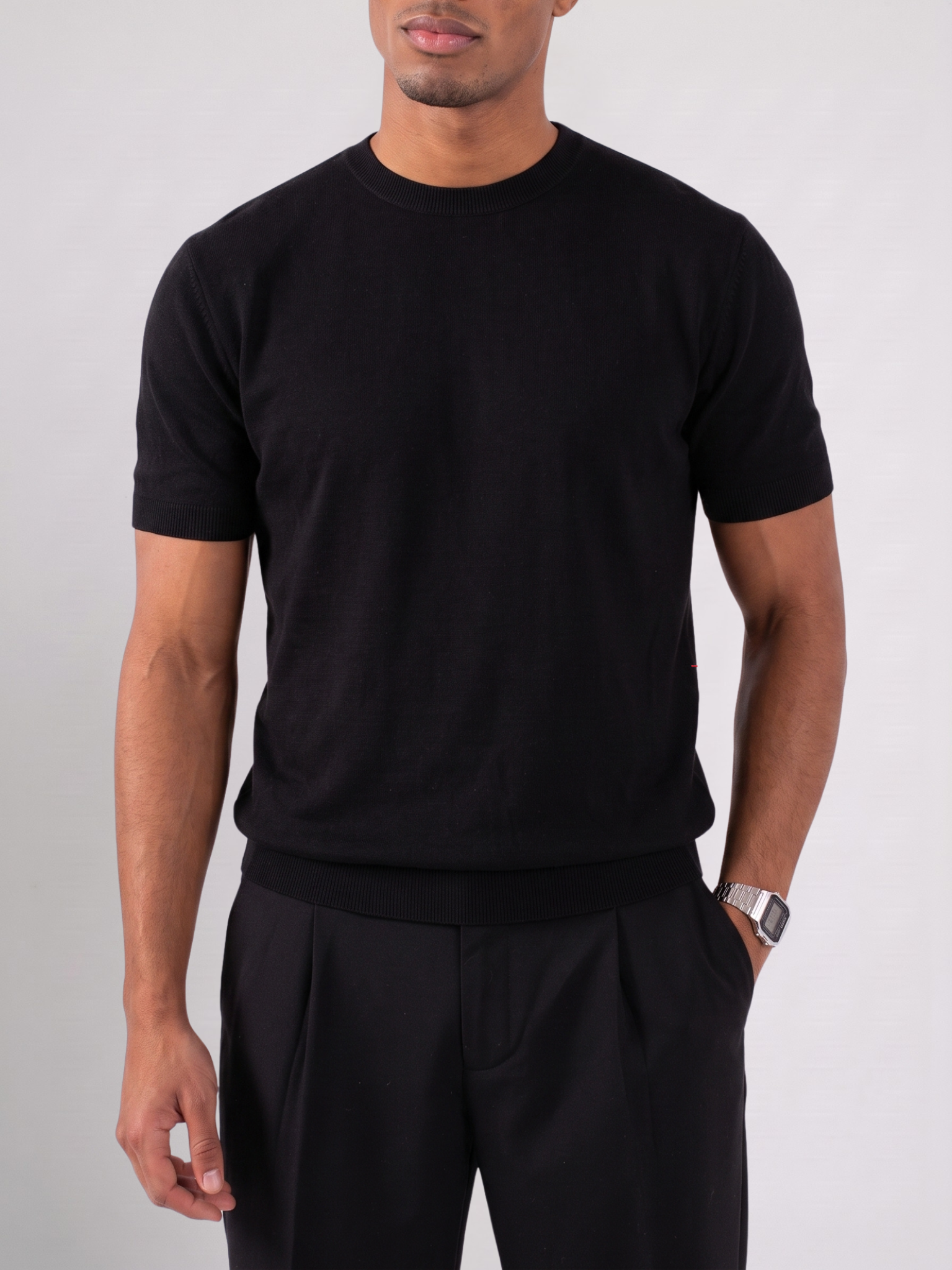 REFINED ROUND NECK COTTON KNIT T-SHIRT