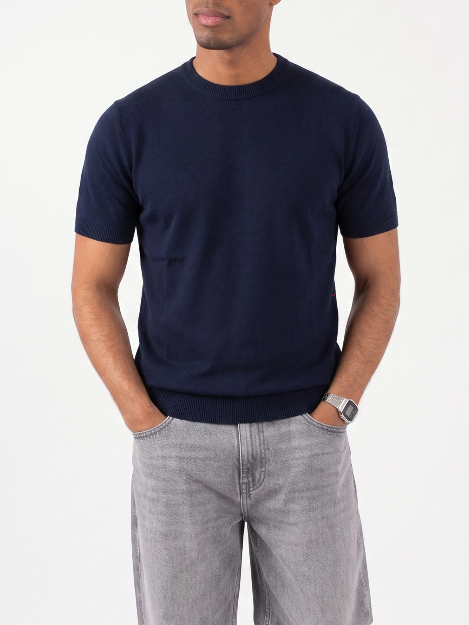 REFINED ROUND NECK COTTON KNIT T-SHIRT