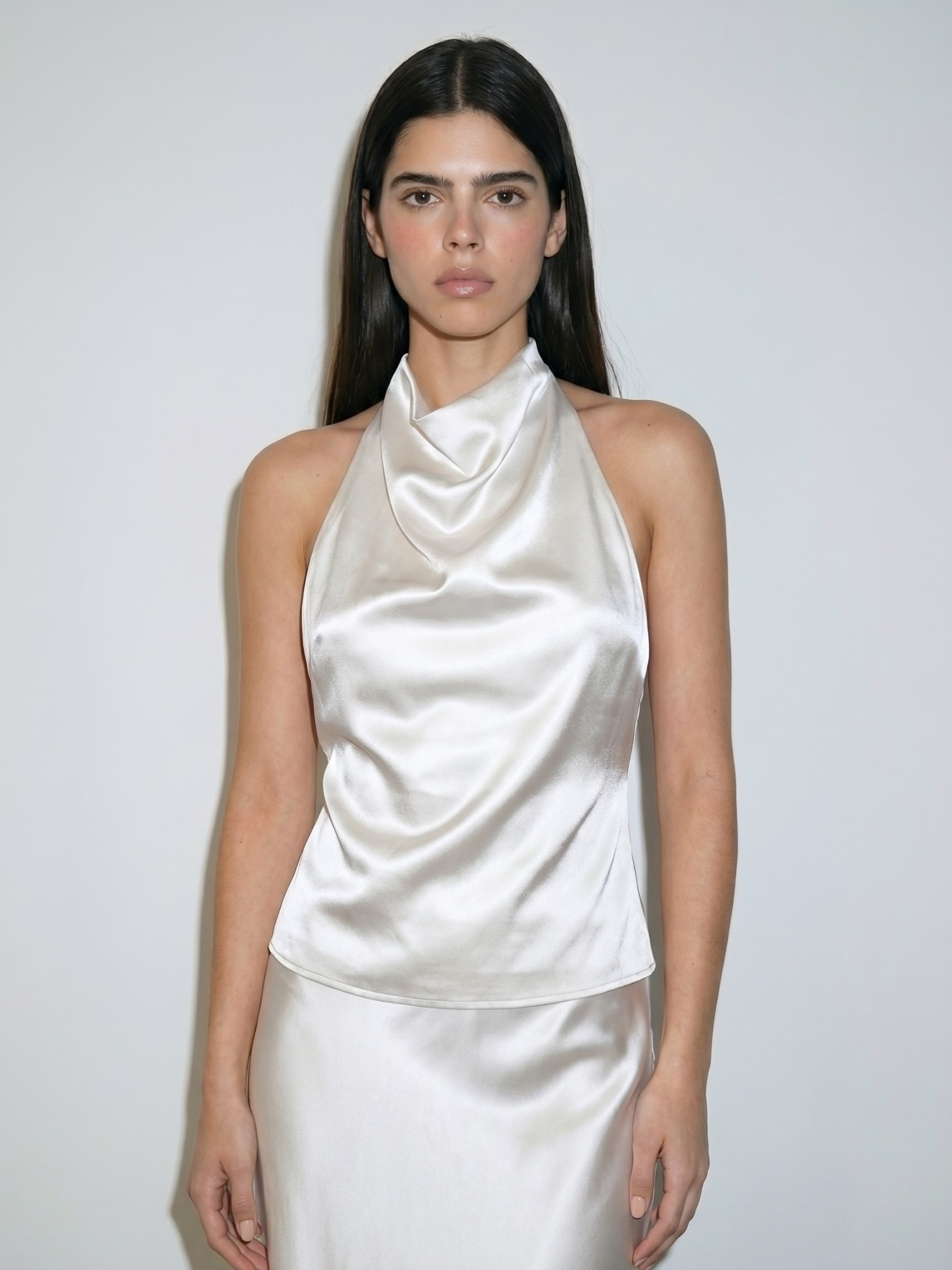 REFINED SATIN HALTER TOP