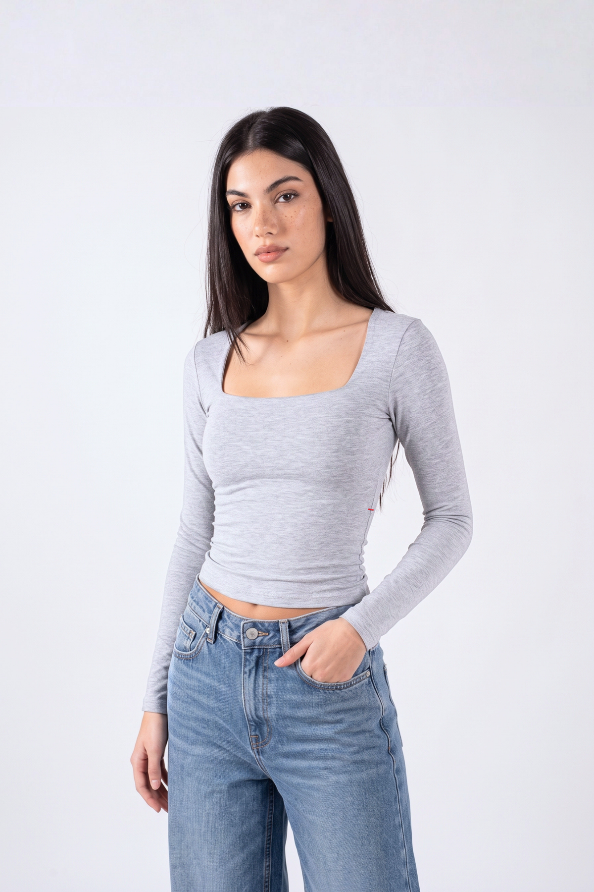 REFINED COTTON LONG-SLEEVE SQUARE NECK