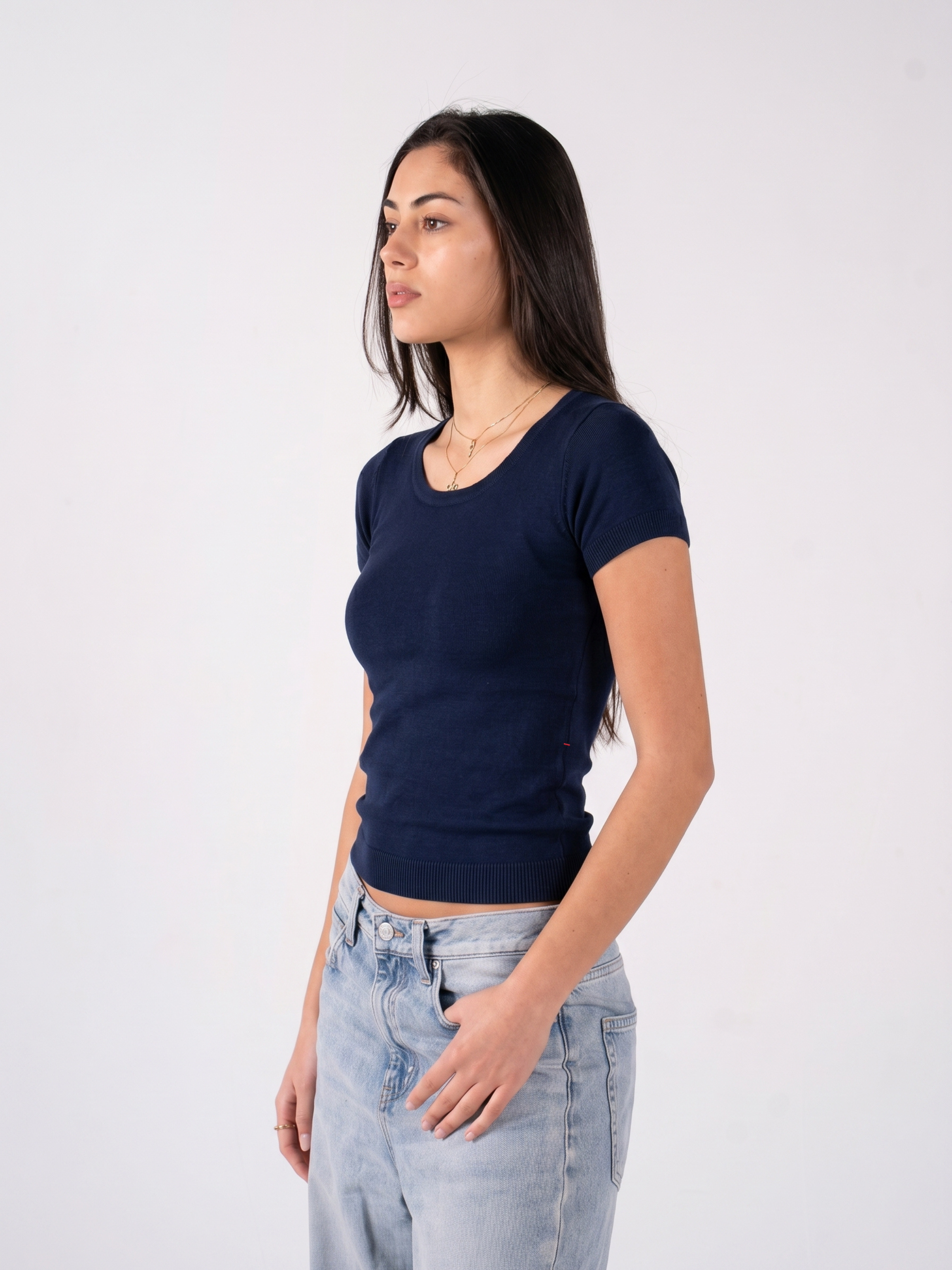 REFINED KNIT SHORT-SLEEVE WIDE NECK