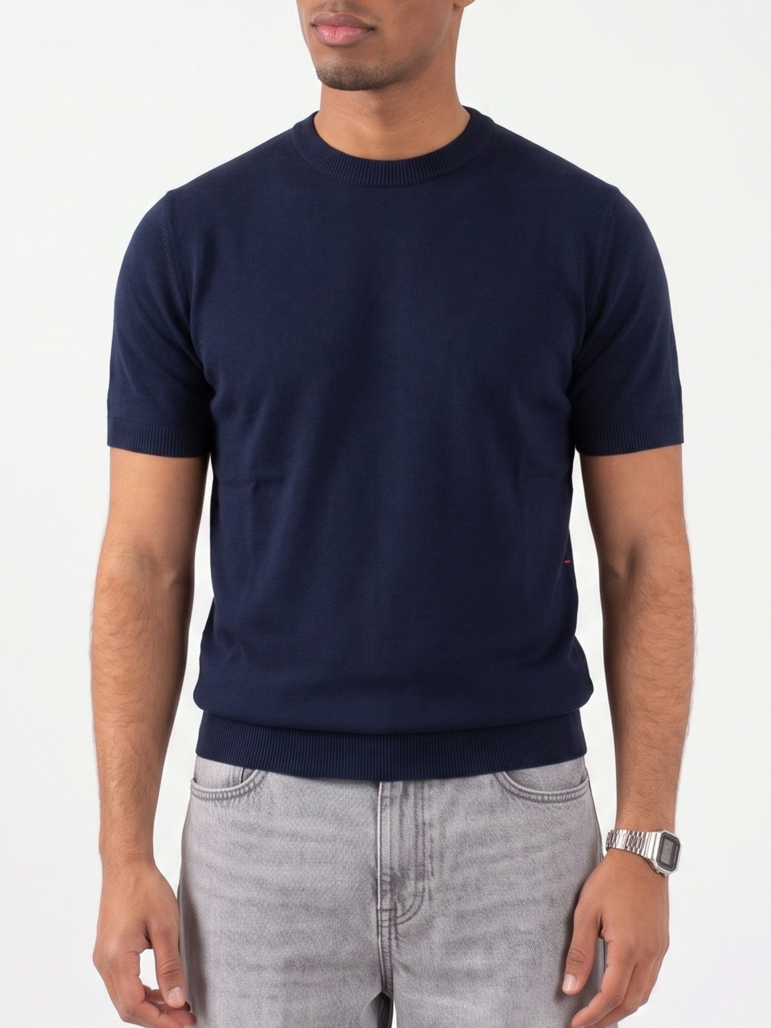 REFINED ROUND NECK COTTON KNIT T-SHIRT