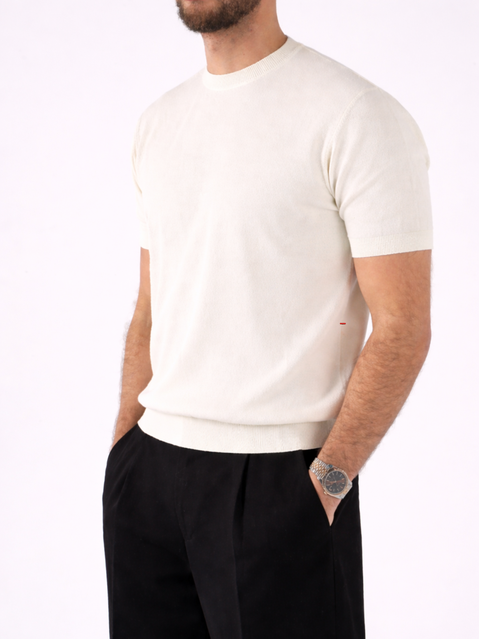 REFINED ROUND NECK KNIT T-SHIRT