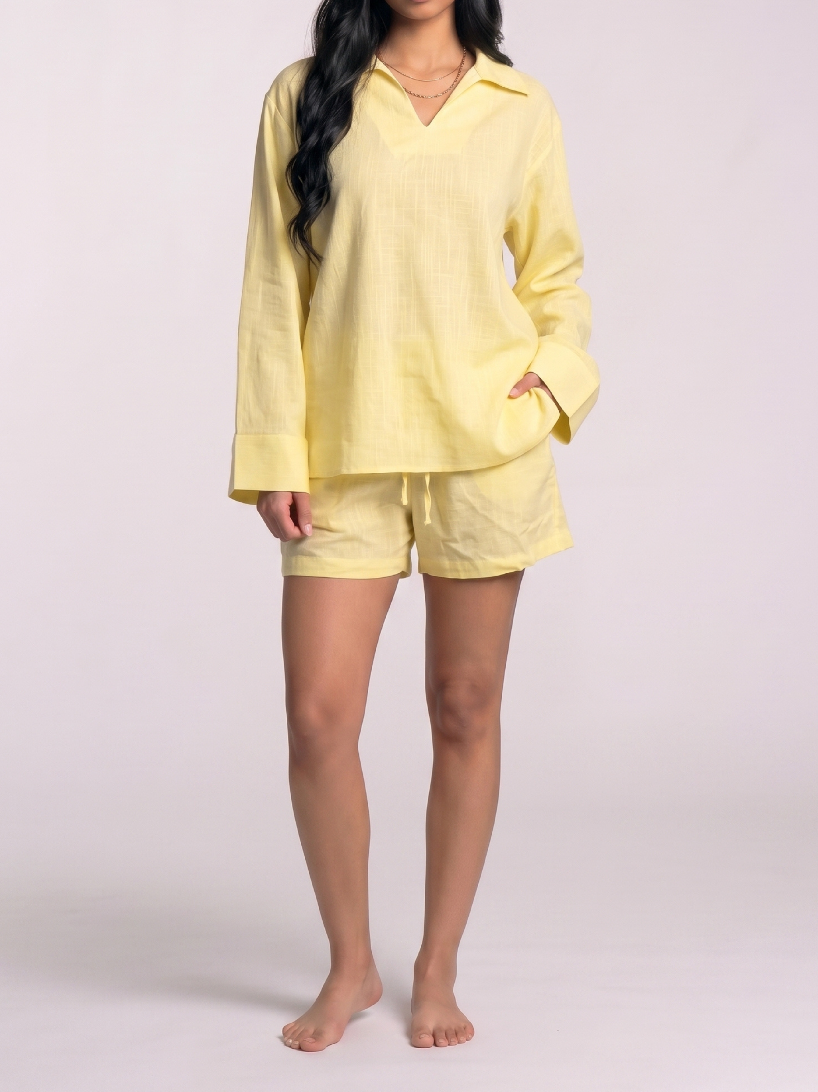 REFINED LINEN POLO BLOUSE