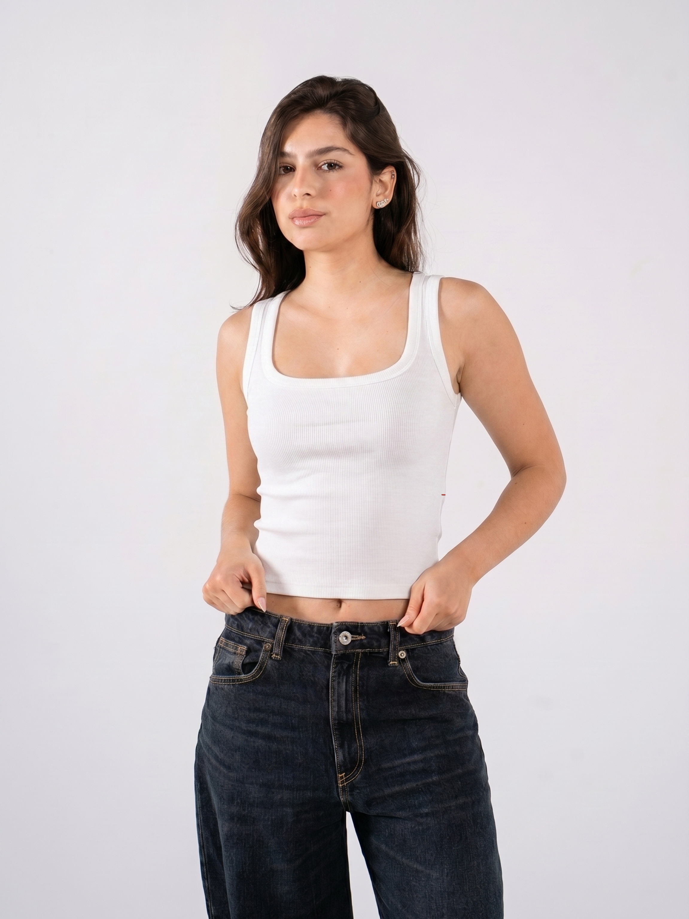 REFINED RIBBED TANK TOP SQUARE-NECK