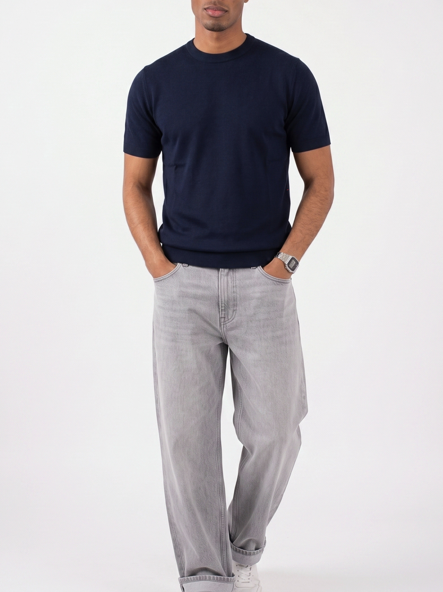 REFINED ROUND NECK COTTON KNIT T-SHIRT