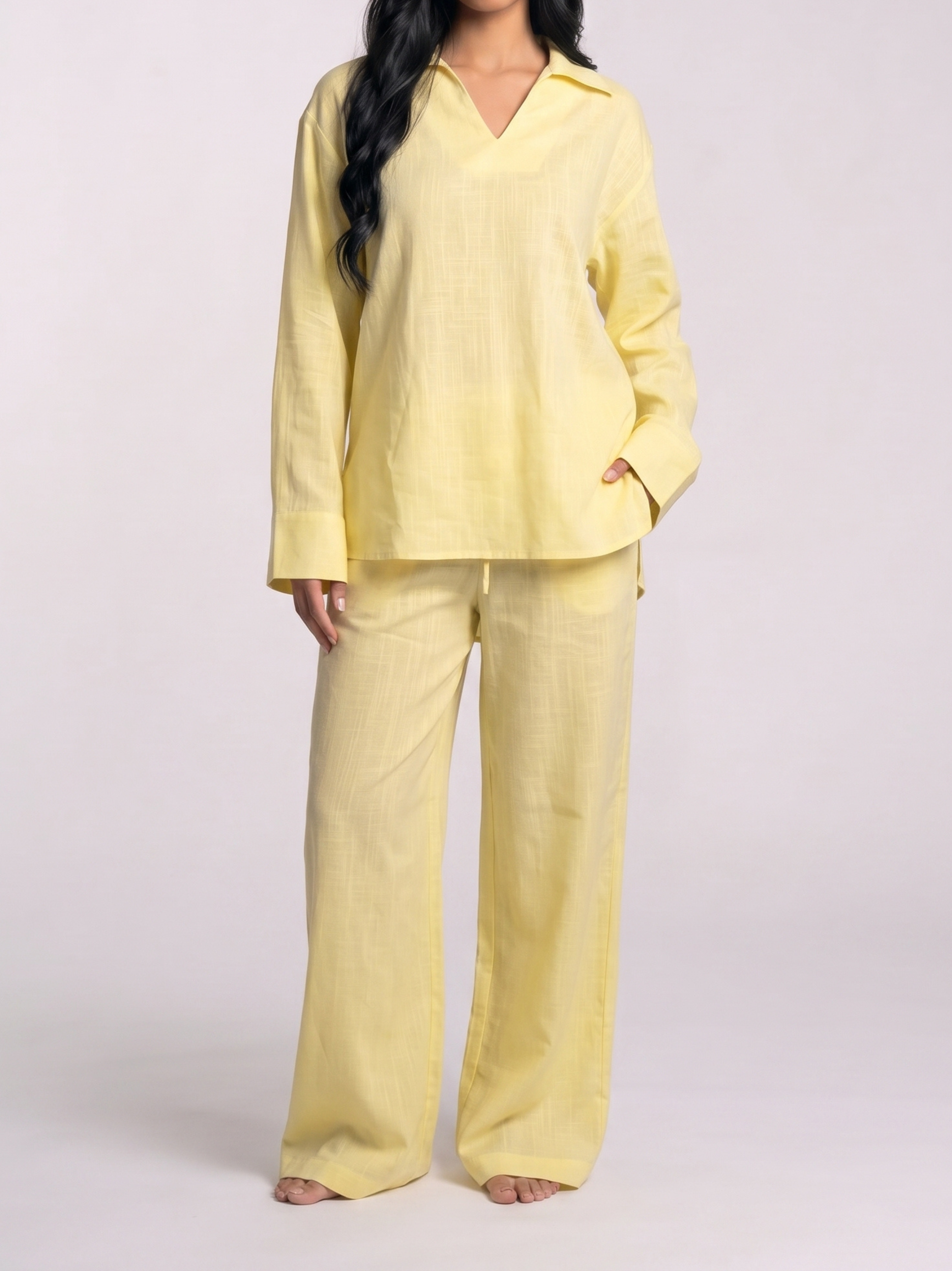 REFINED LINEN POLO BLOUSE