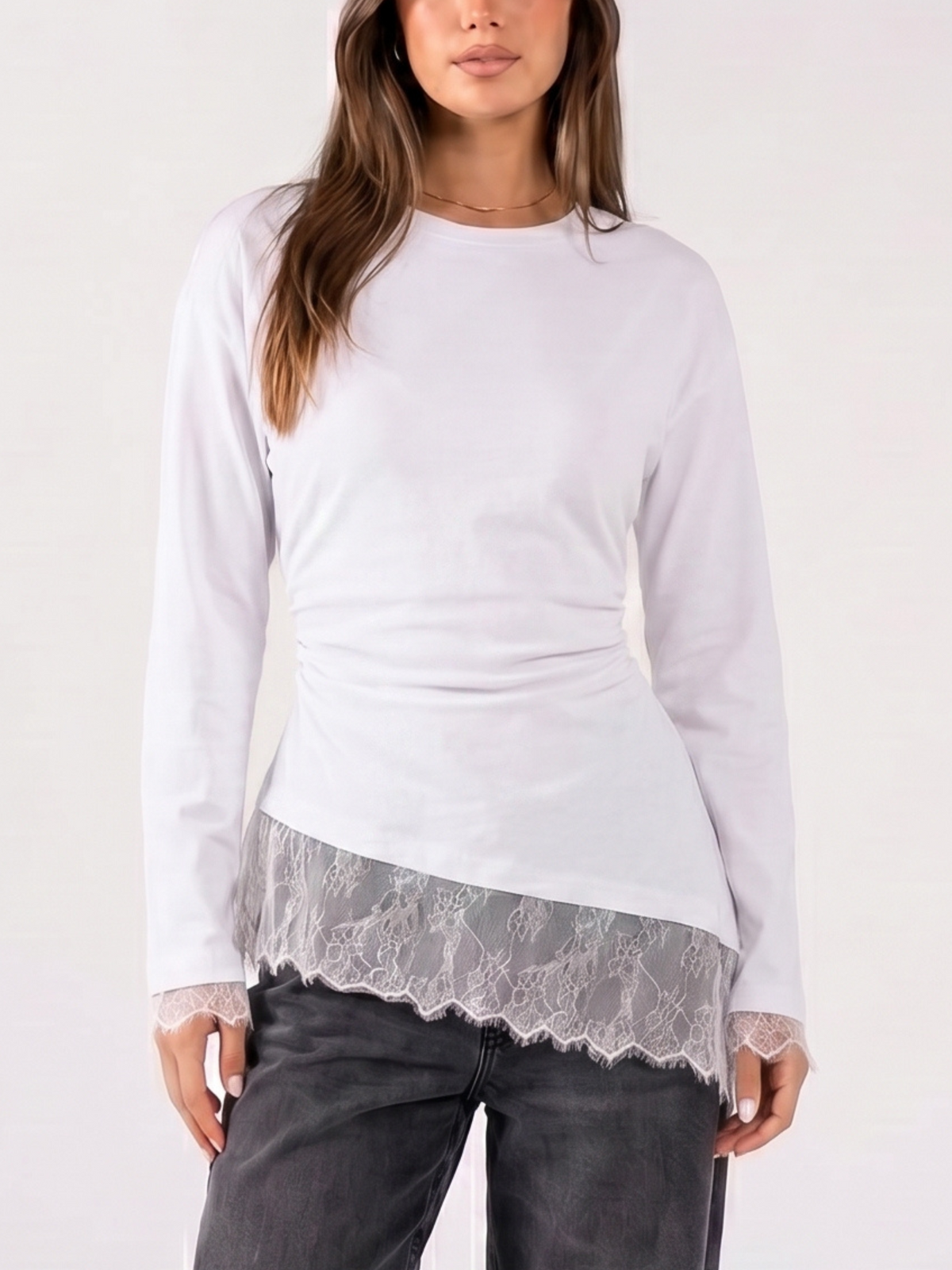REFINED LACE OVERSIZED LONG SLEEVE T-SHIRT