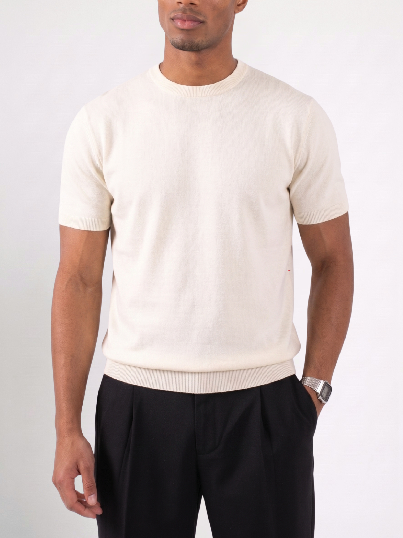 REFINED ROUND NECK COTTON KNIT T-SHIRT
