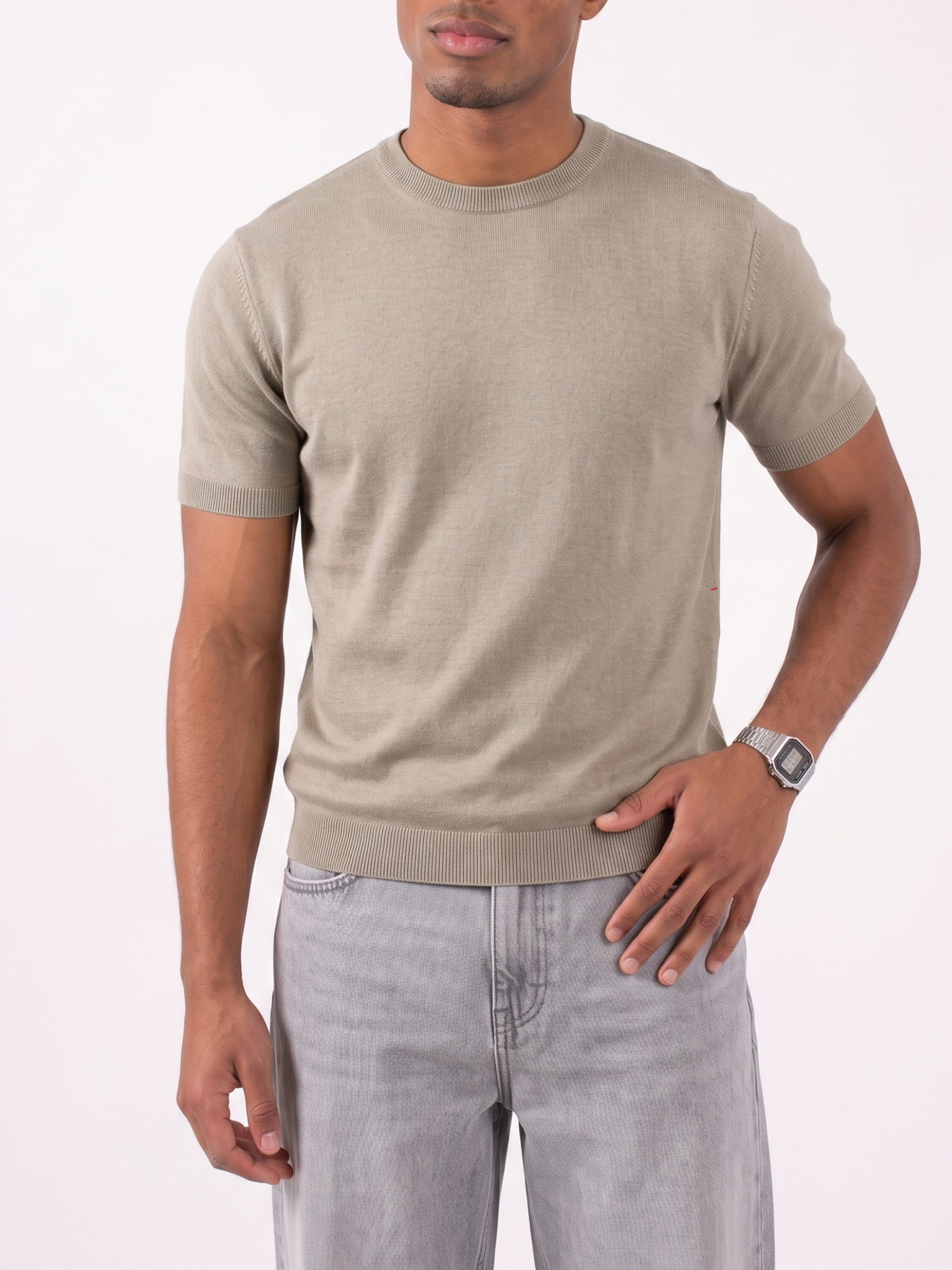 REFINED ROUND NECK COTTON KNIT T-SHIRT