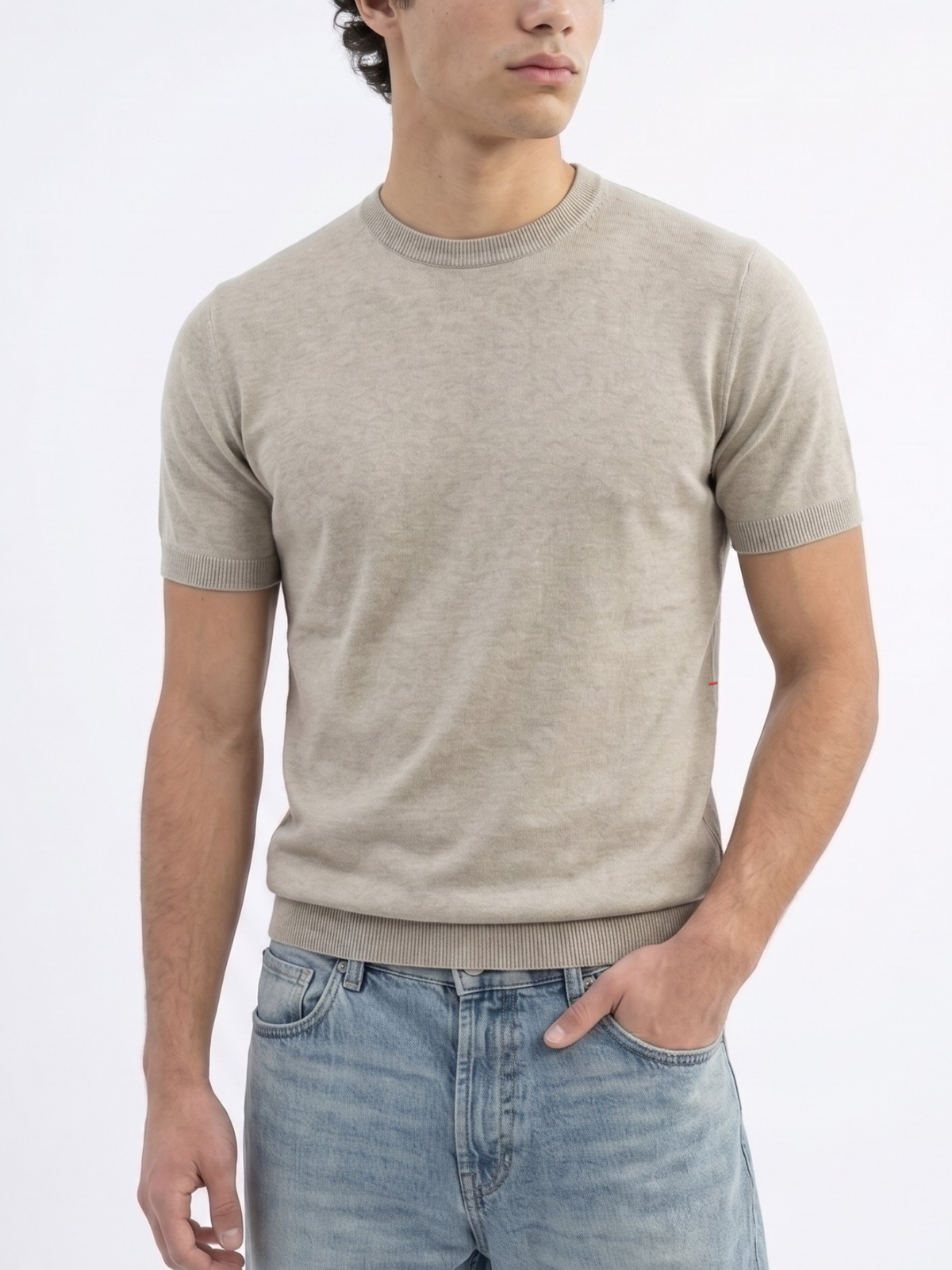 REFINED ROUND NECK COTTON KNIT T-SHIRT