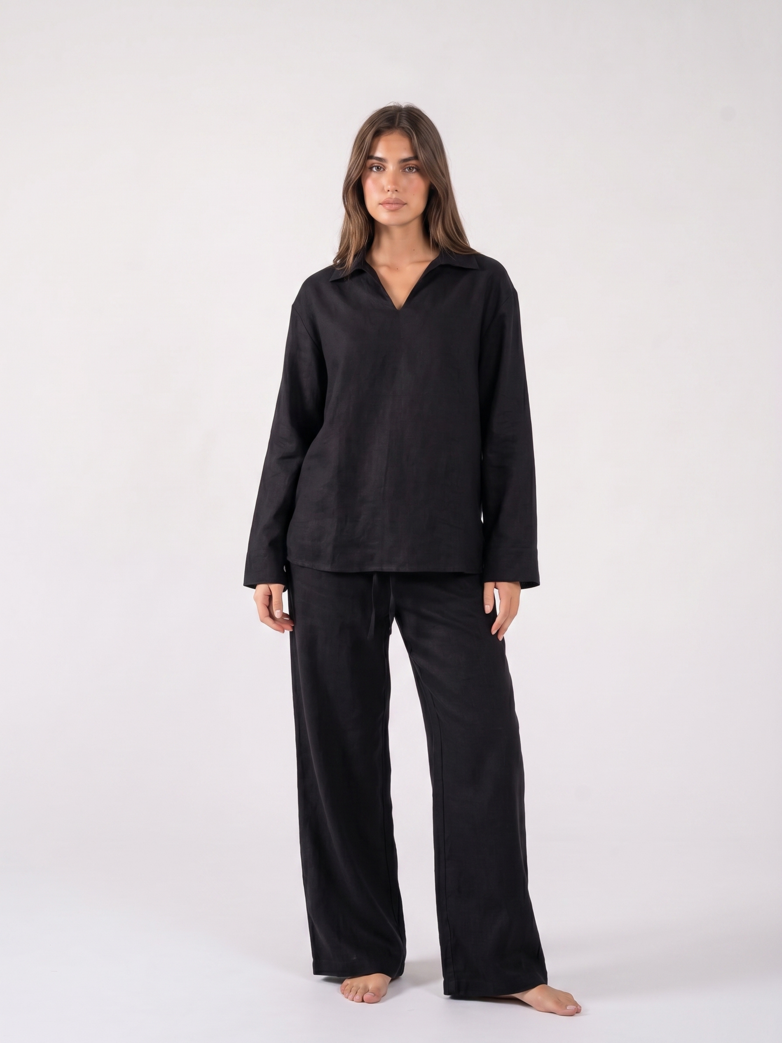 REFINED LINEN WIDE-LEG PANTS