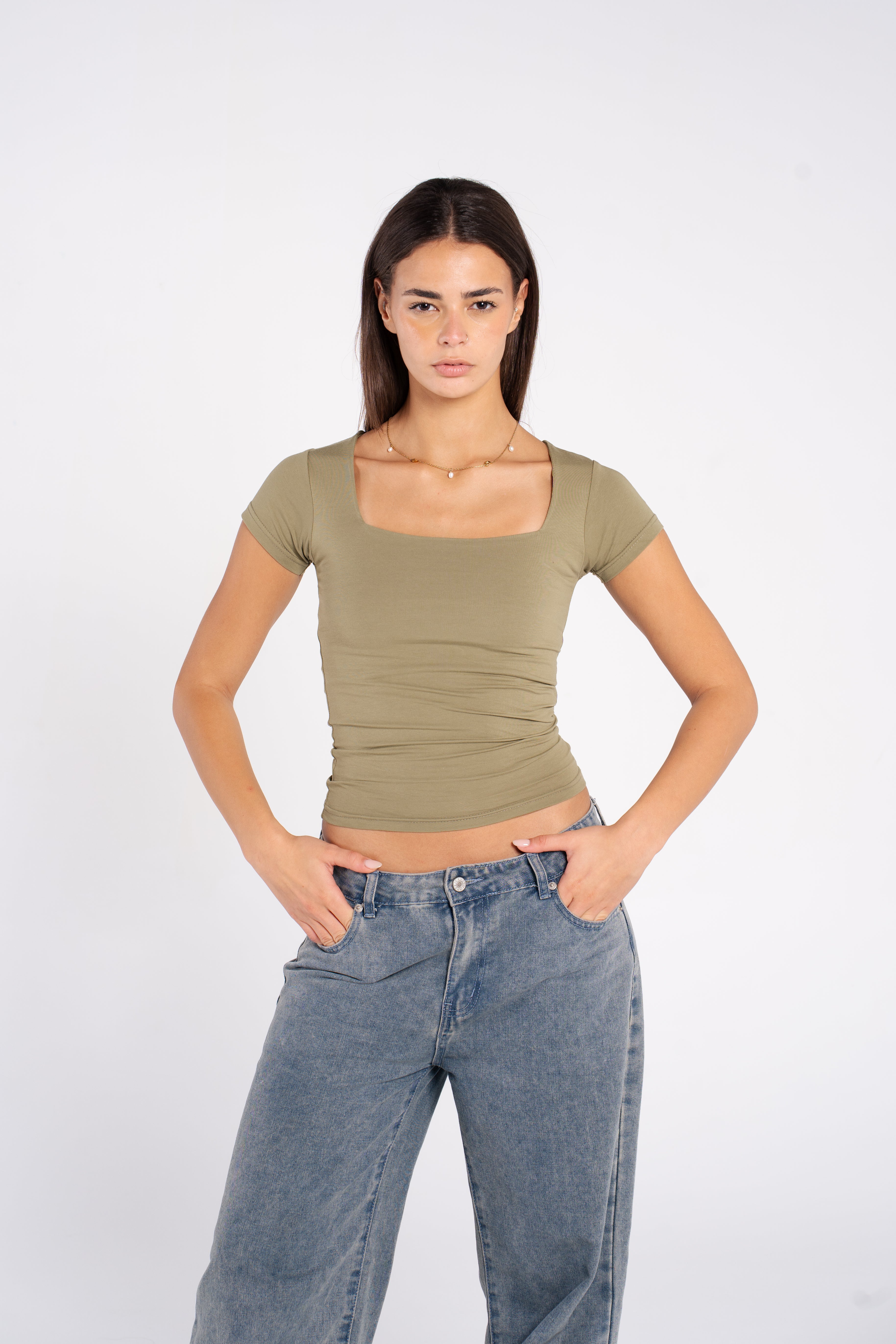 COTTON SQUARE NECK SHORT SLEEVE