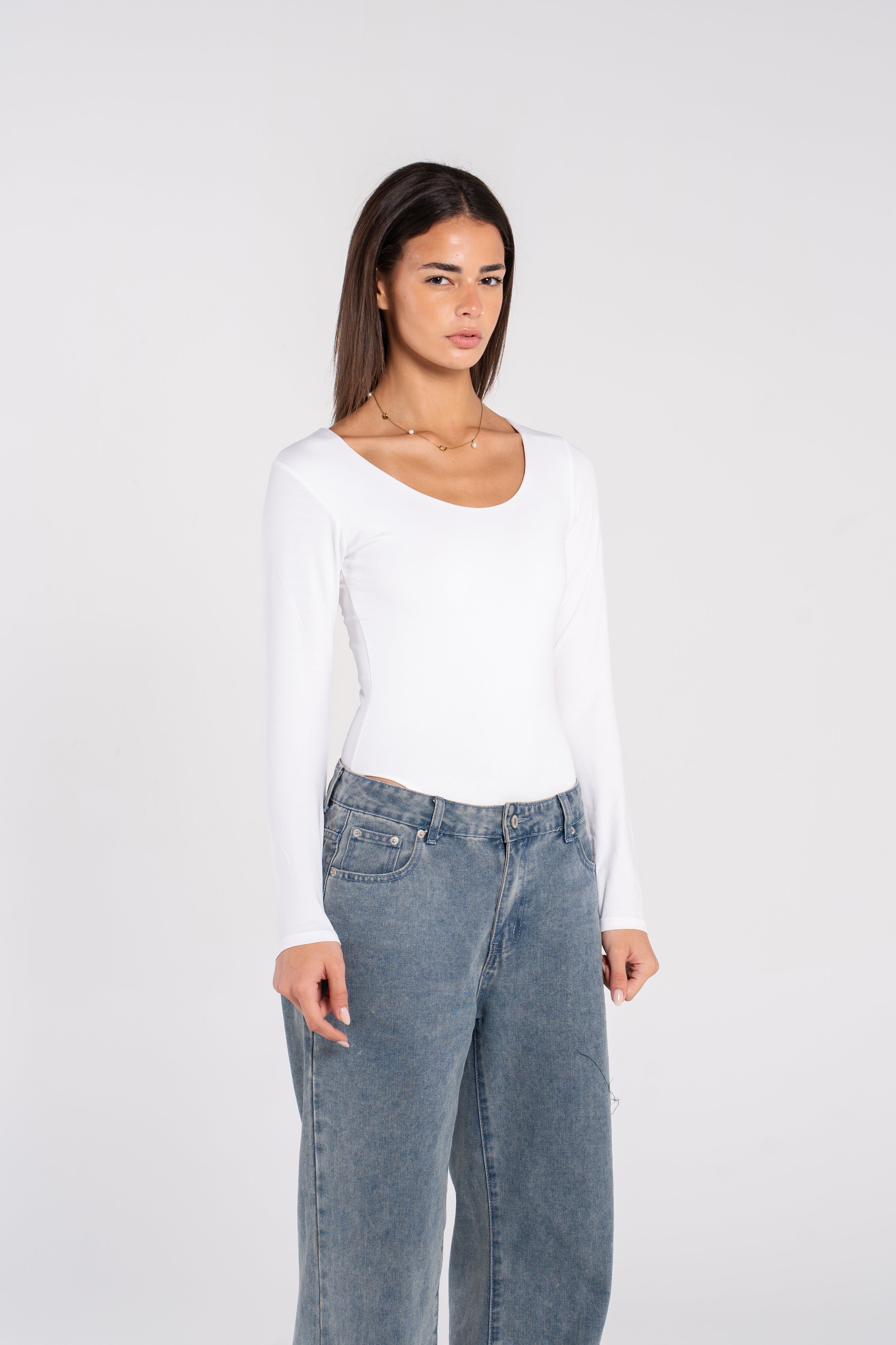 COTTON WIDE NECK LONG SLEEVE BODYSUIT