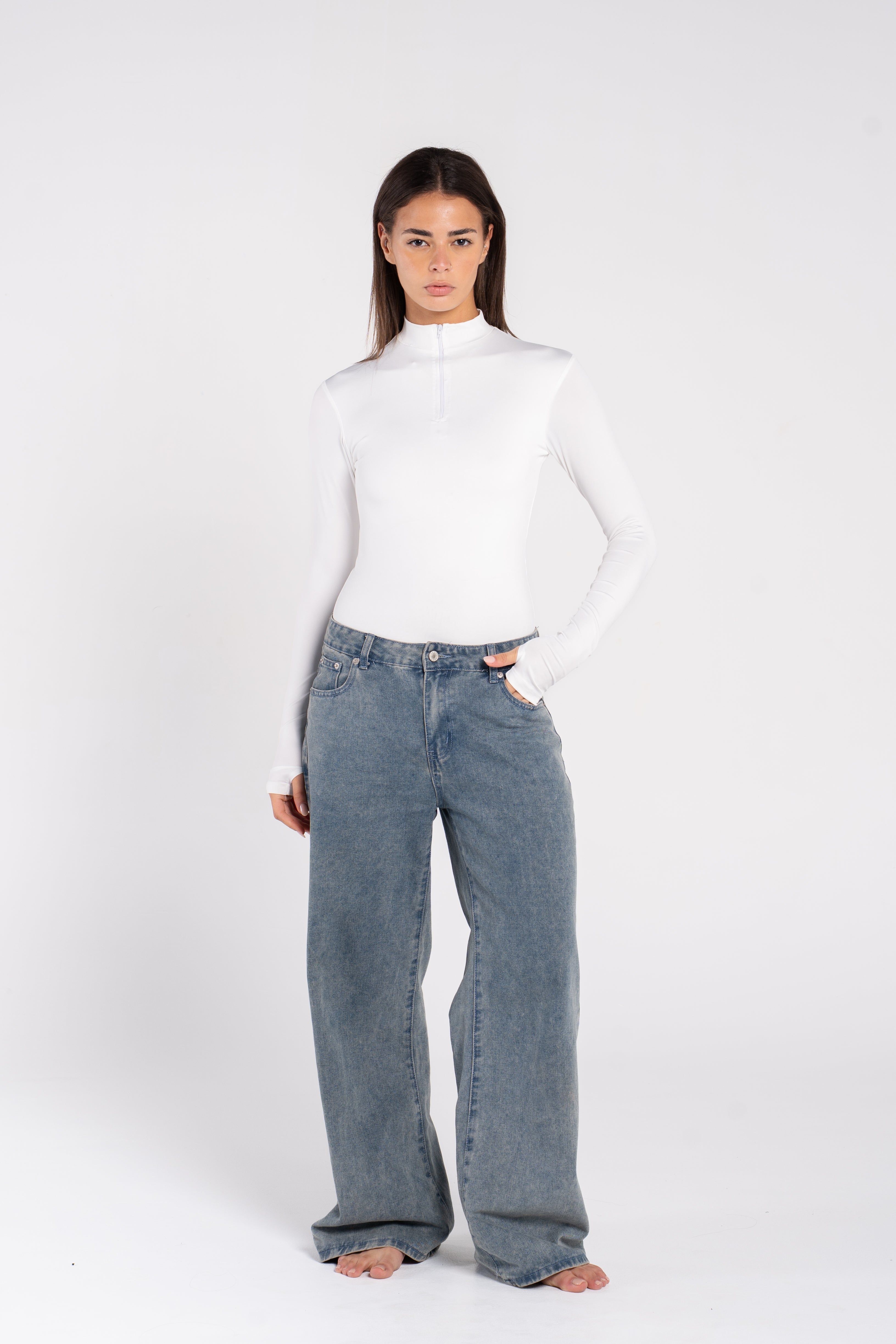 HIGH NECK ZIPPER LONG SLEEVE BODYSUIT
