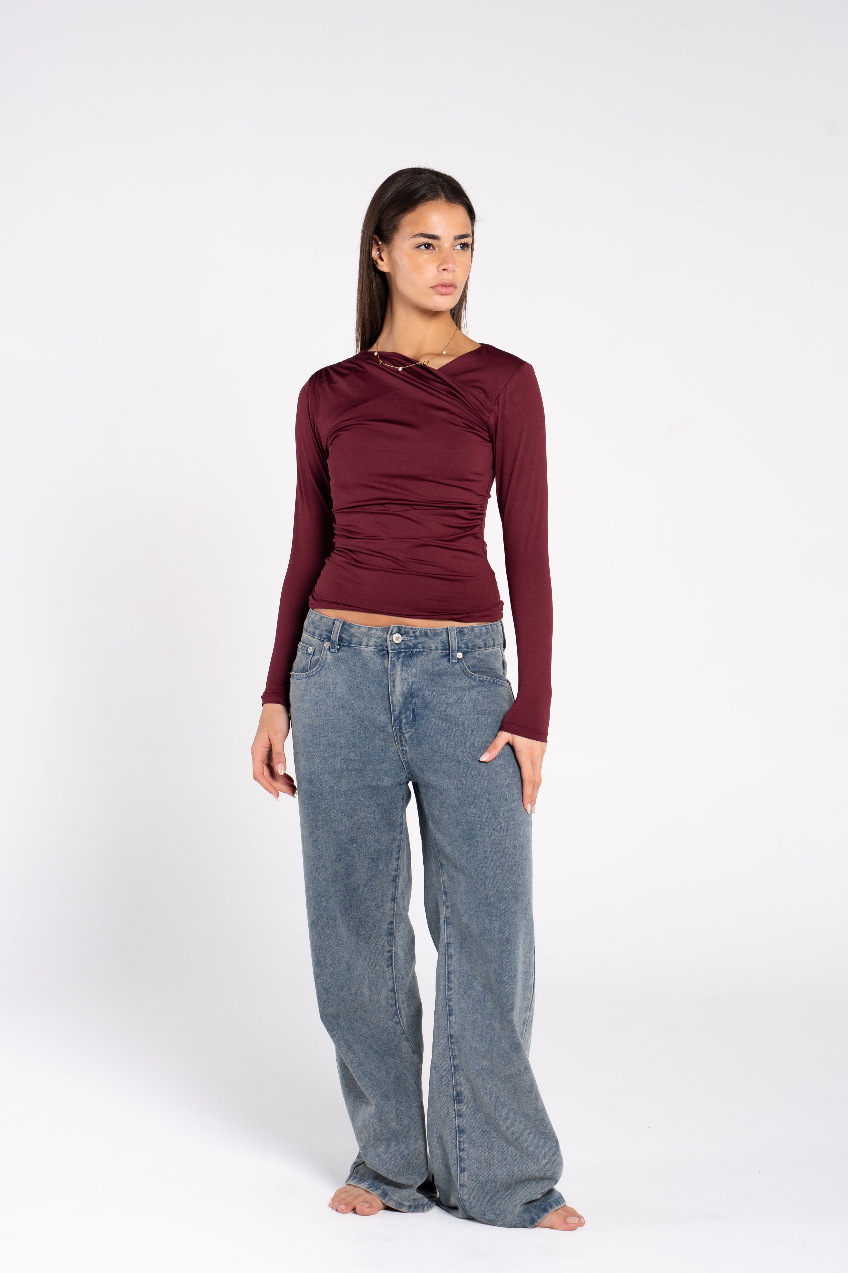 DRAPED LONG SLEEVE TOP