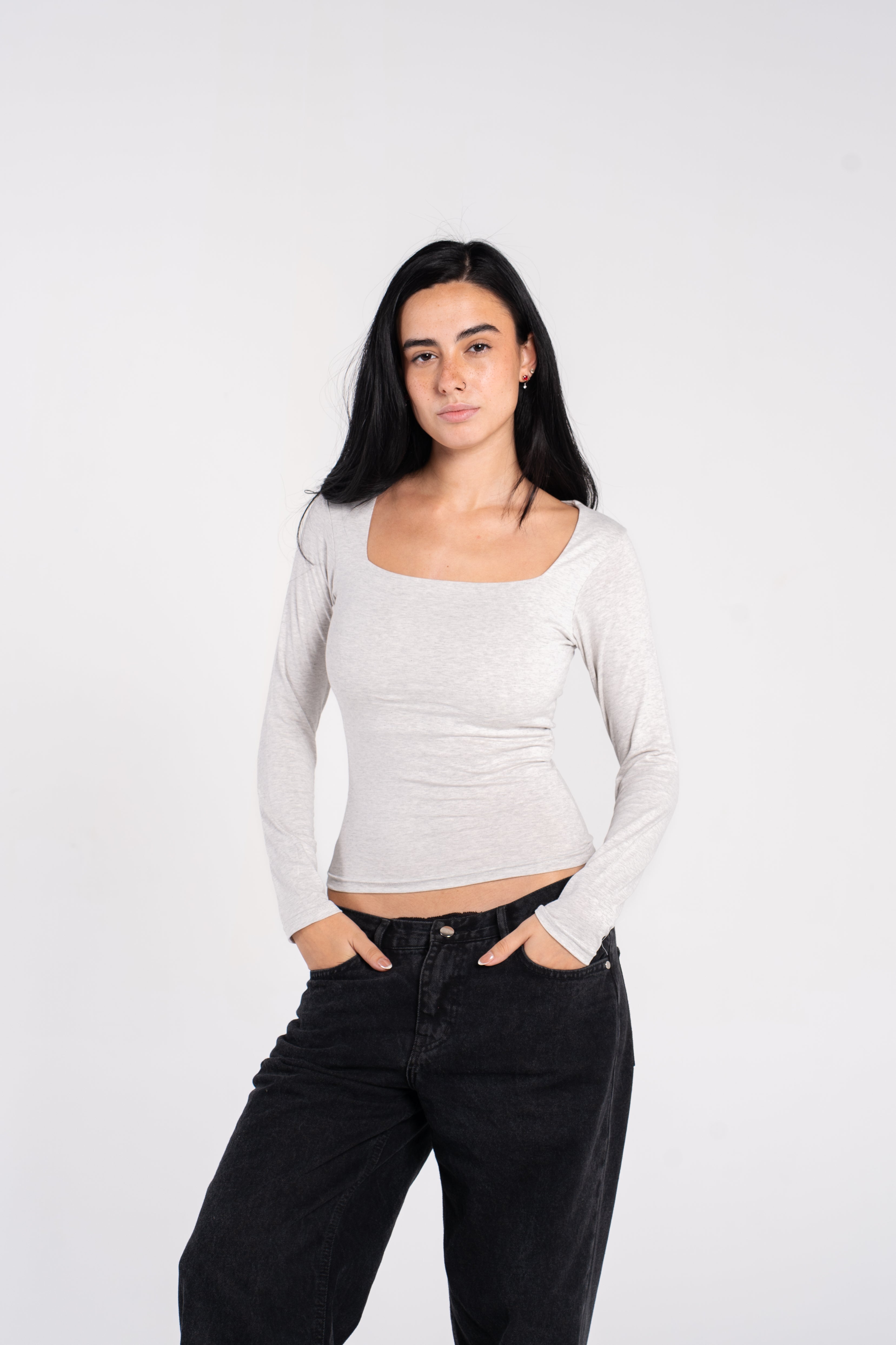COTTON SQUARE NECK LONG SLEEVE