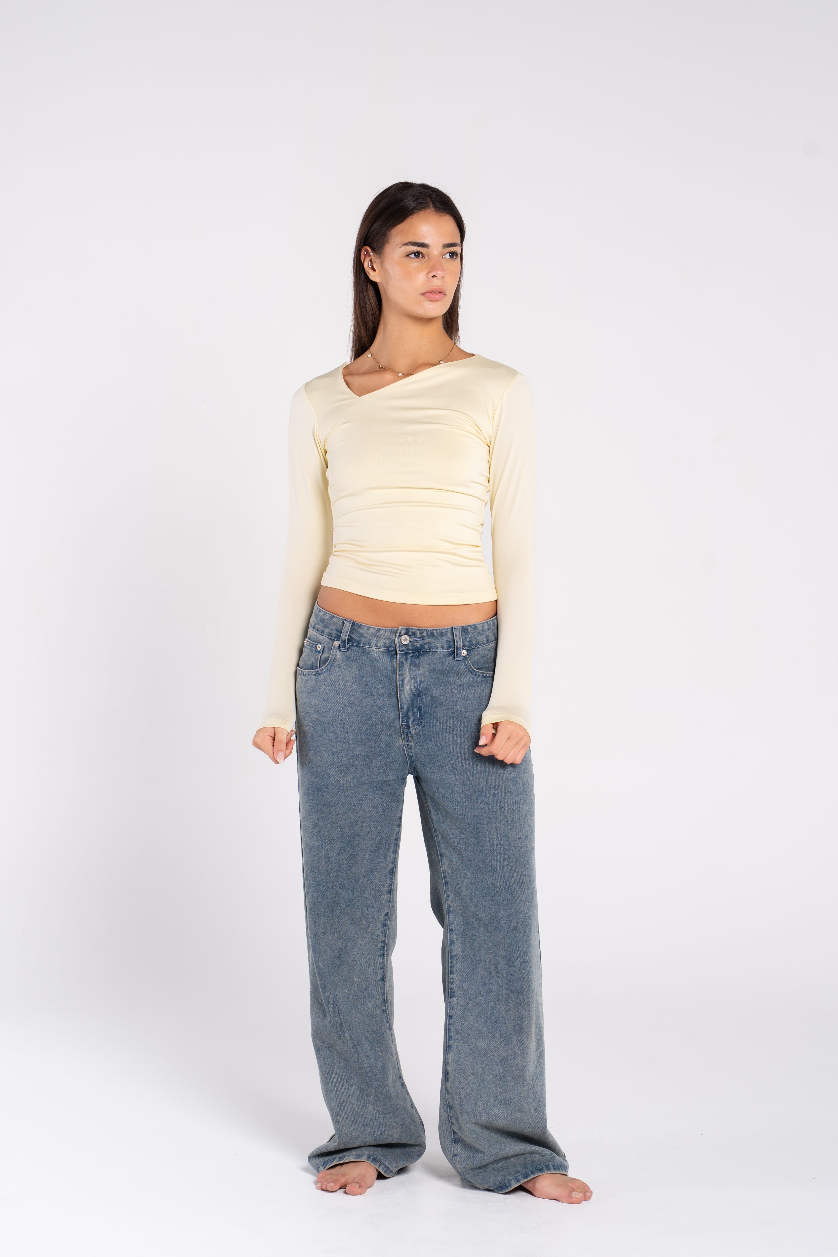 ASYMMETRICAL V NECK LONG SLEEVE