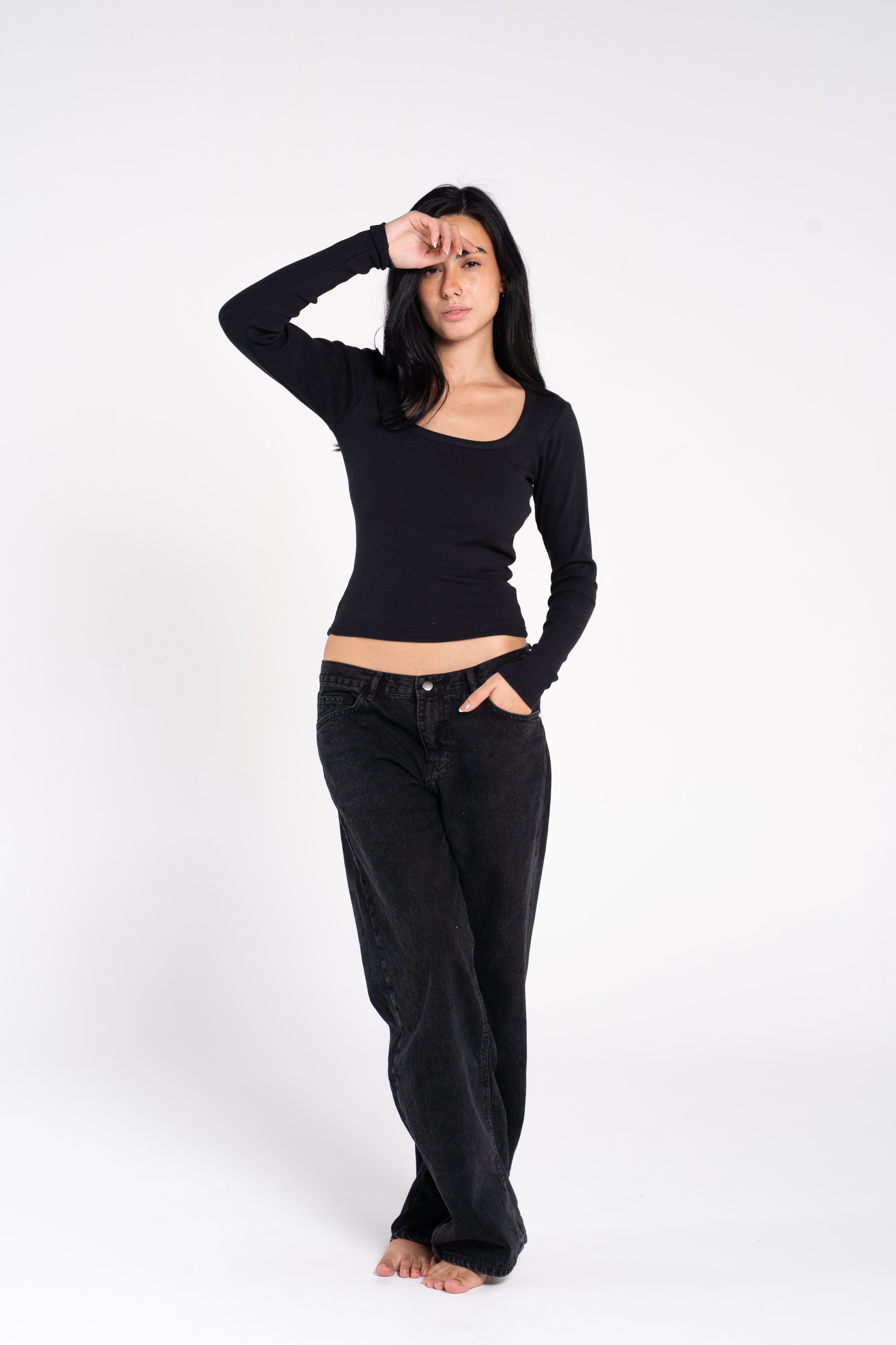 RIBBED SQUARE NECK LONG SLEEVE