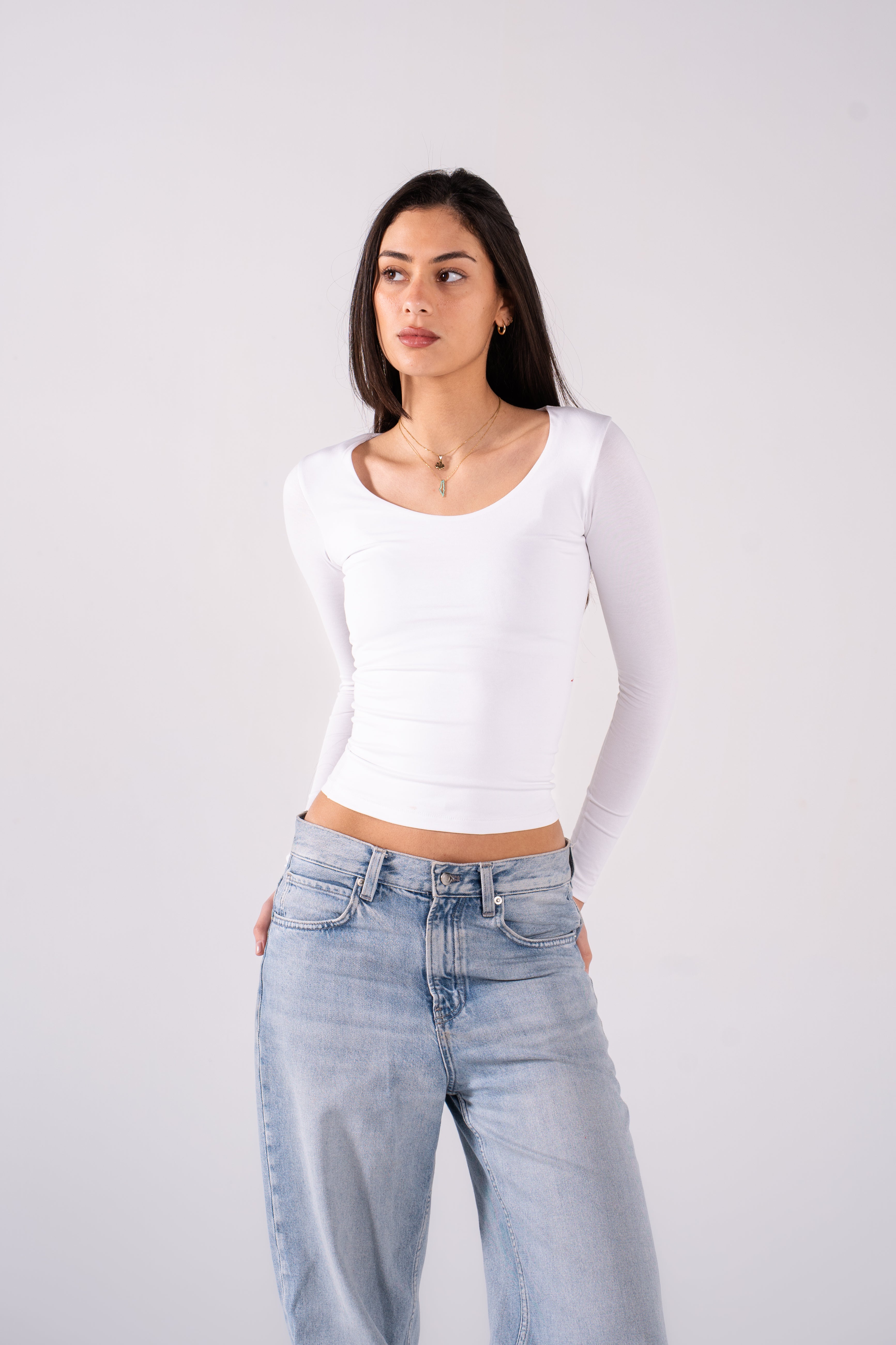 REFINED COTTON LONG-SLEEVE WIDE NECK