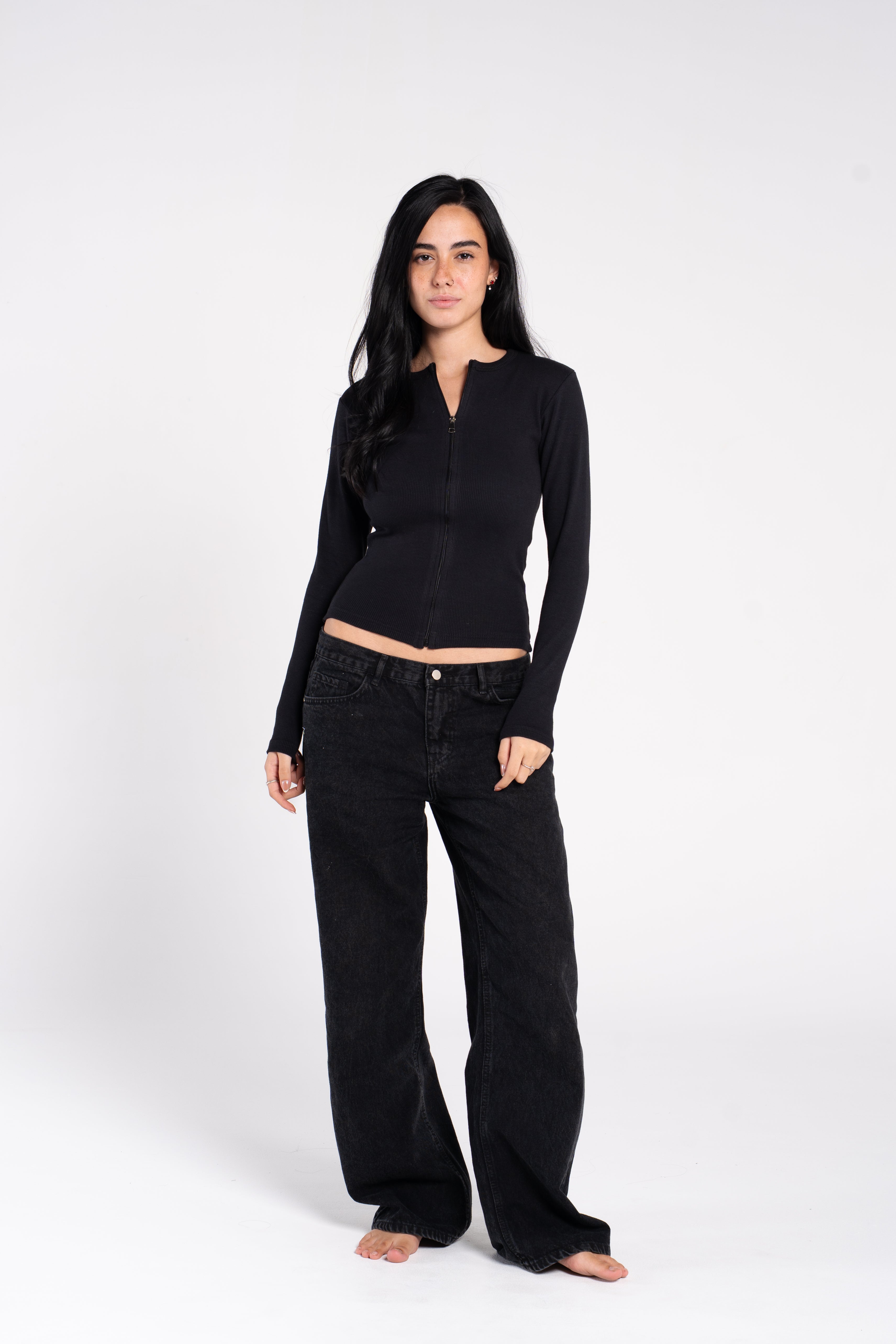 RIBBED FULL ZIPPER LONG SLEEVE