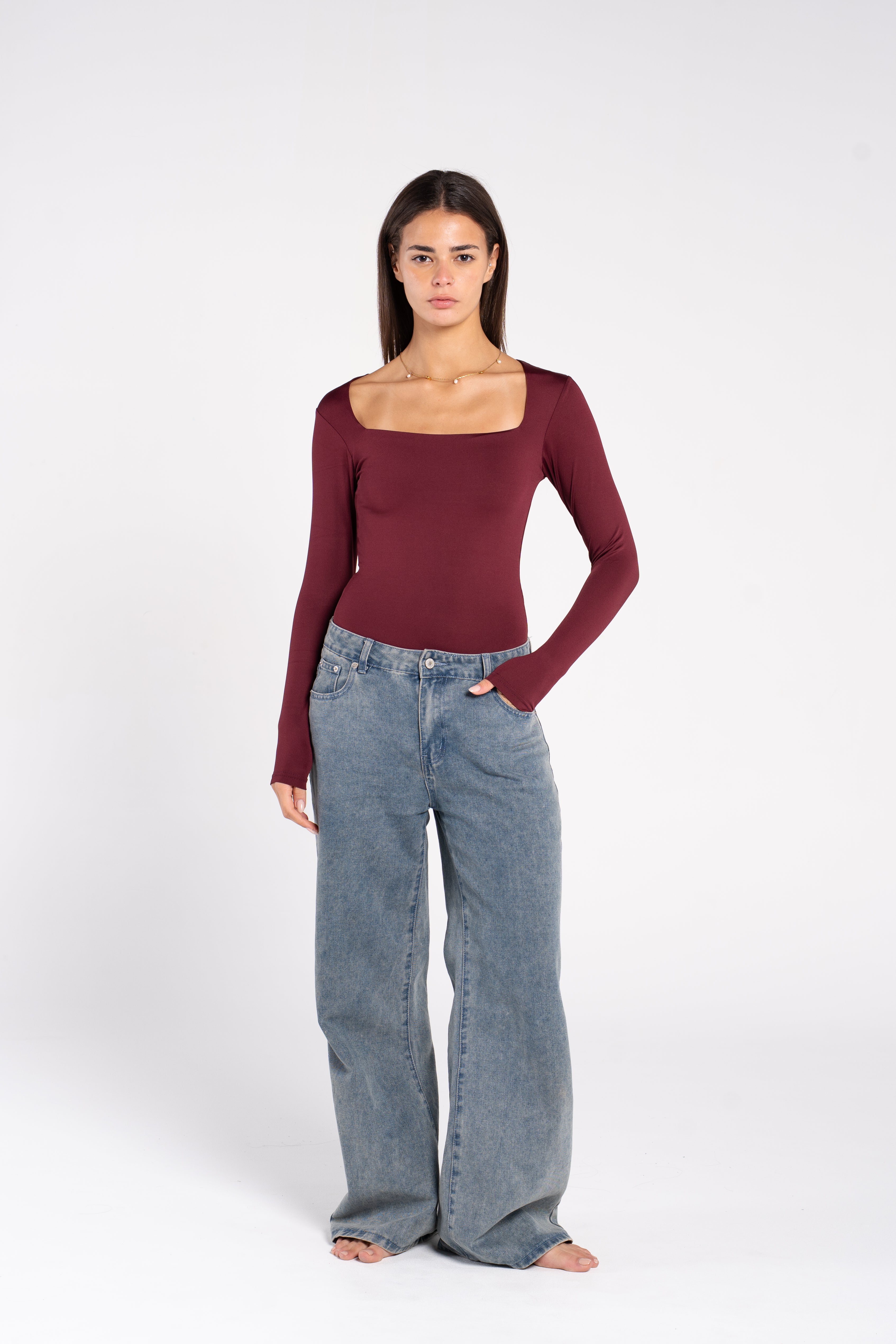 SQUARE NECK LONG SLEEVE BODYSUIT