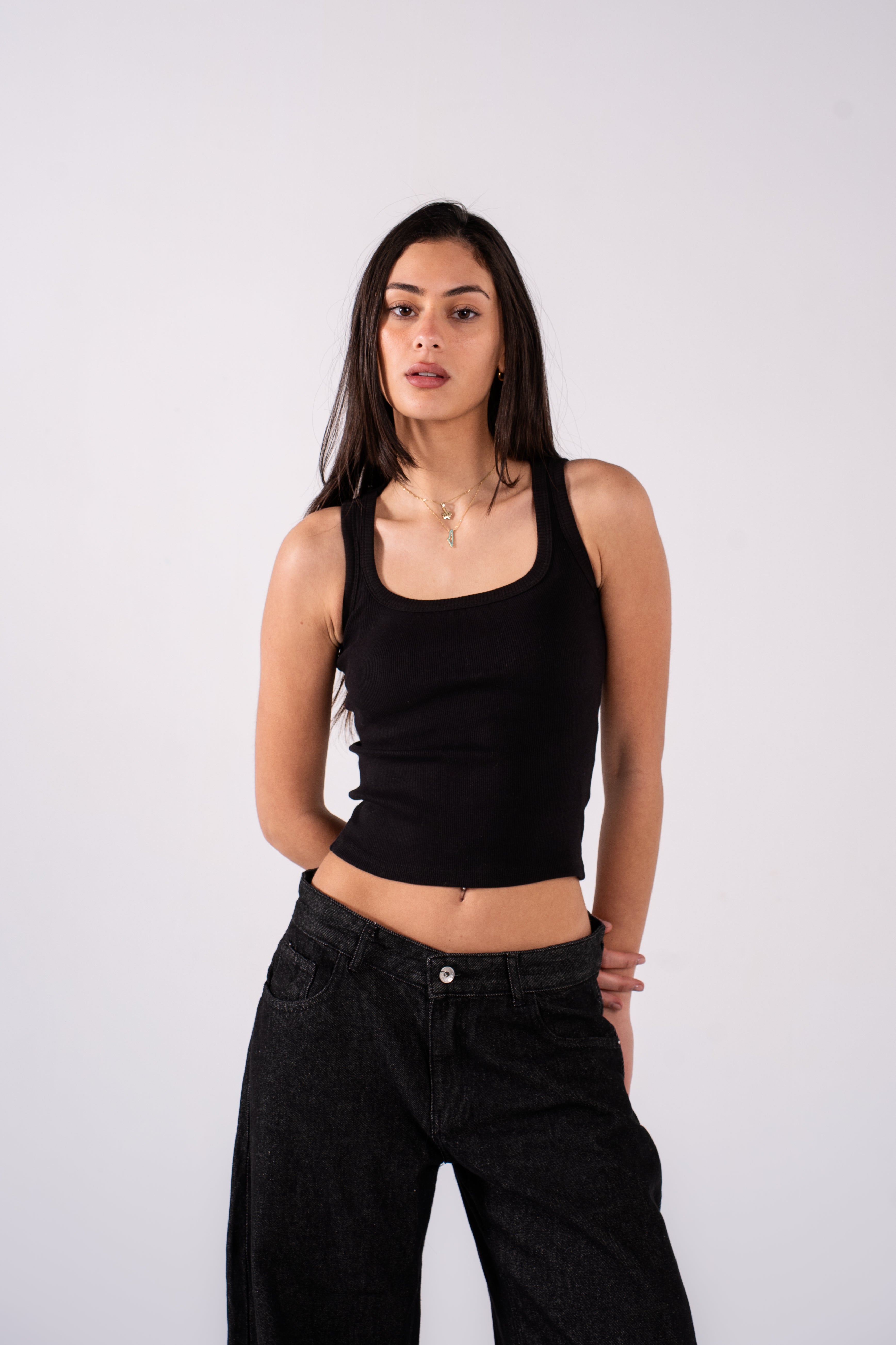 REFINED RIBBED TANK TOP SQUARE-NECK