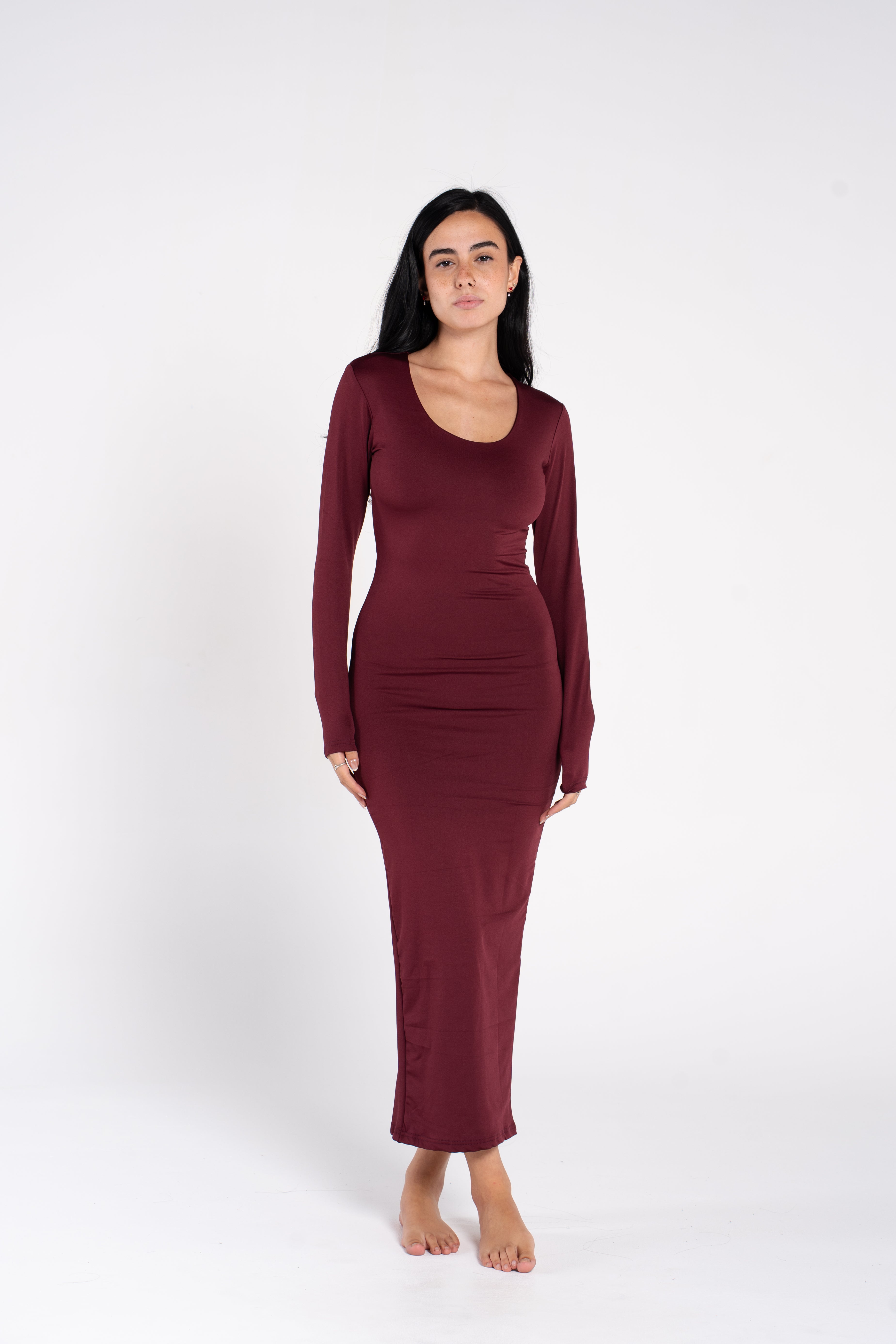 WIDE NECK LONG SLEEVE DRESS