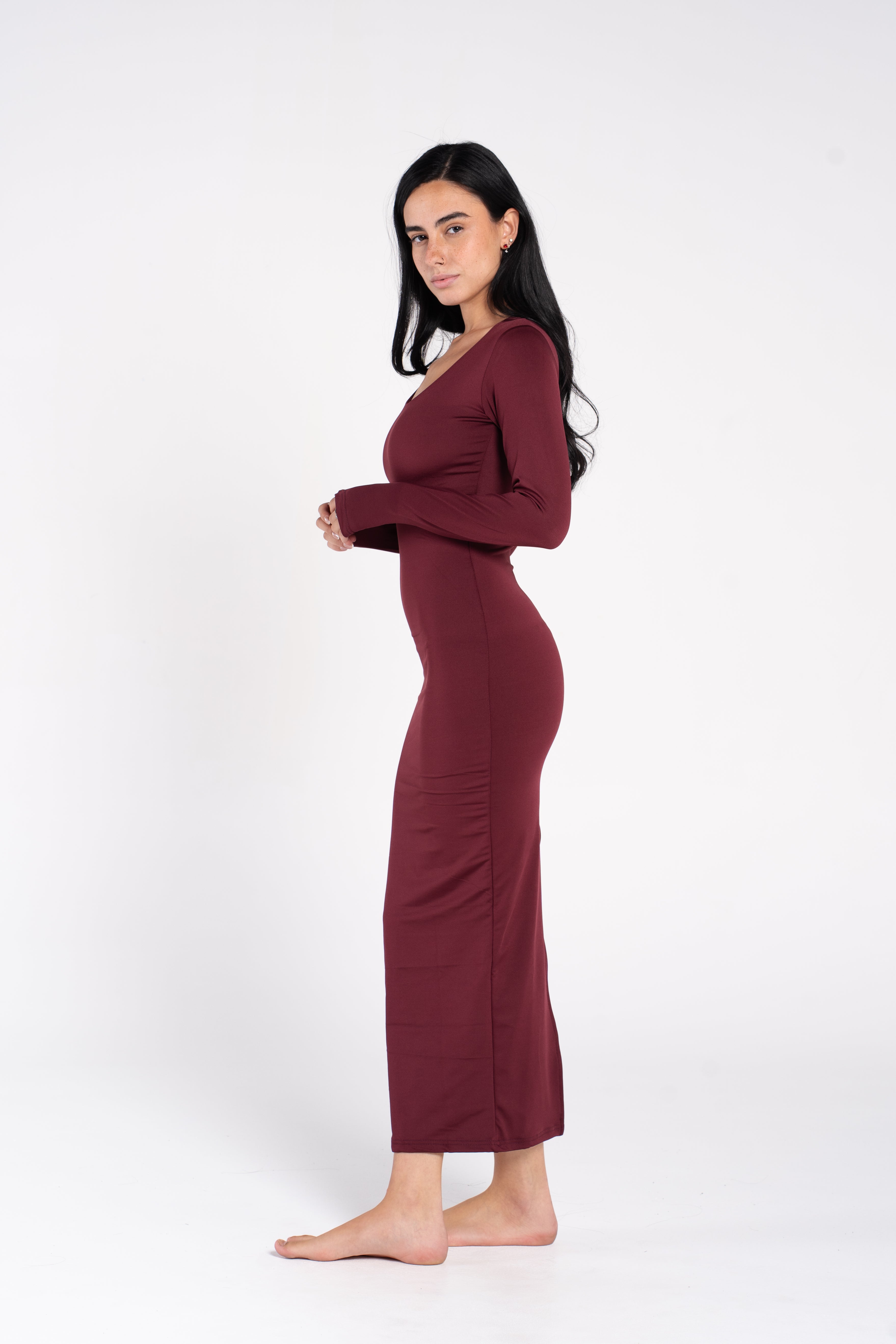 WIDE NECK LONG SLEEVE DRESS