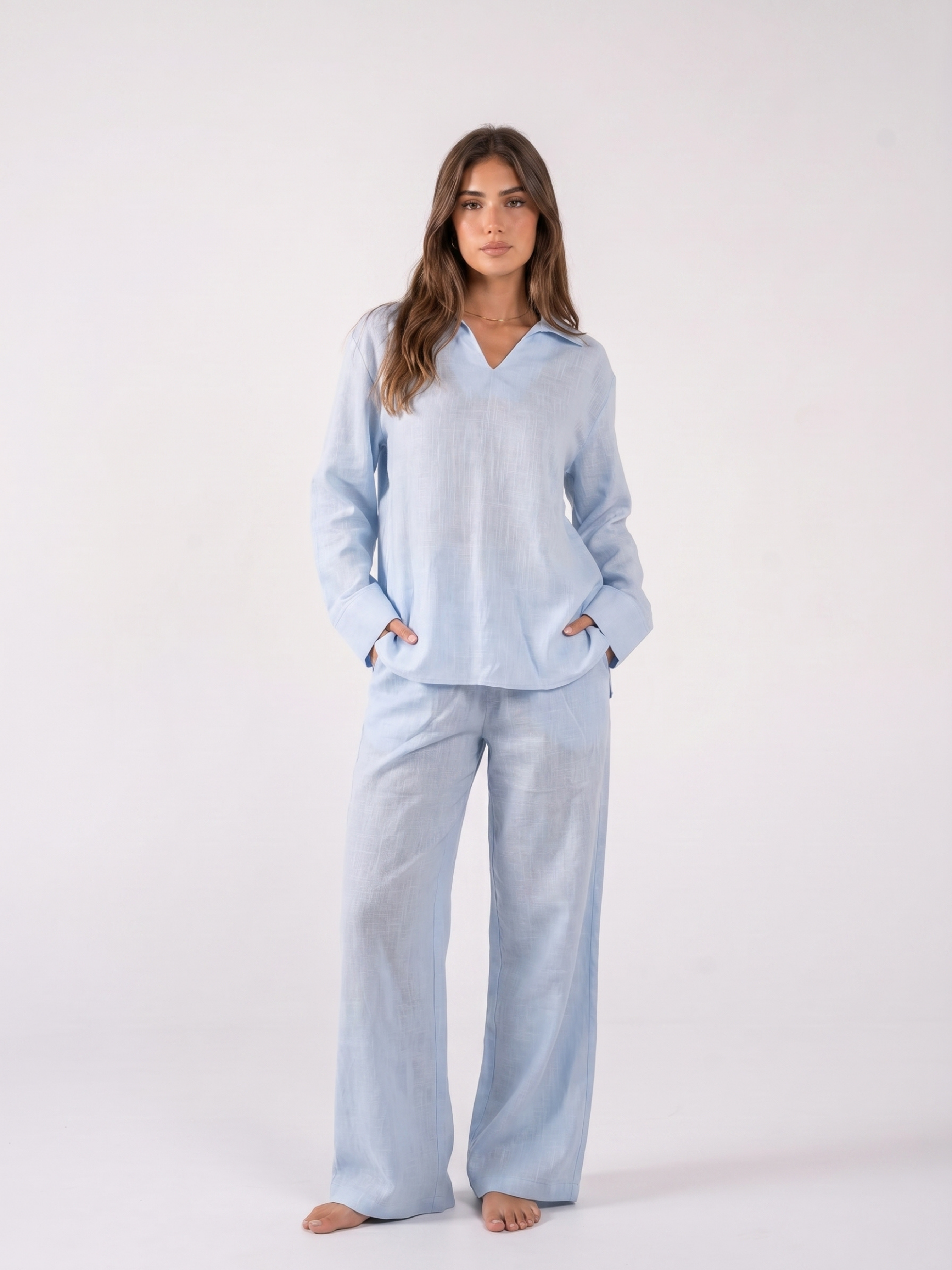 REFINED LINEN WIDE-LEG PANTS