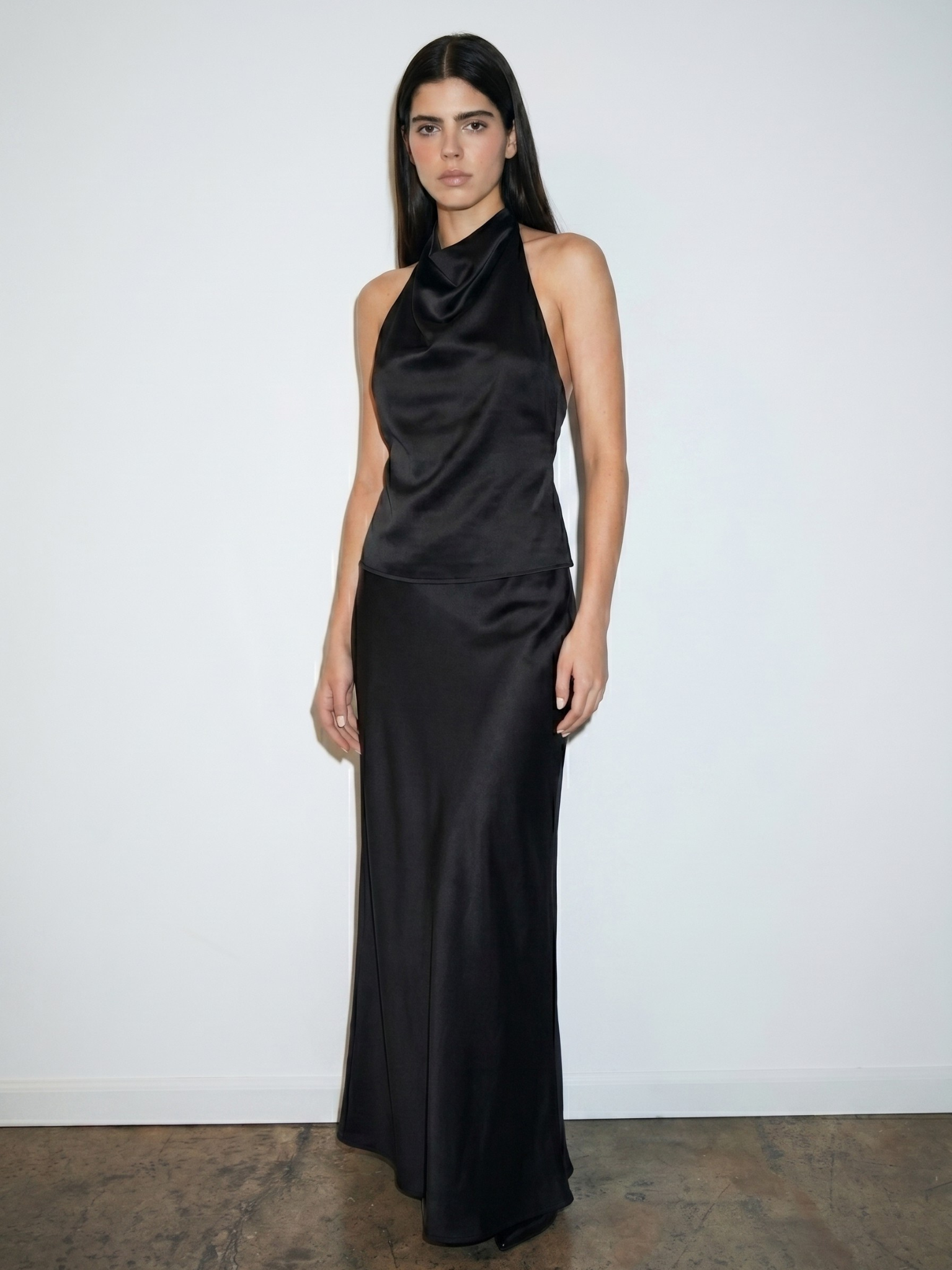 REFINED SATIN HALTER TOP