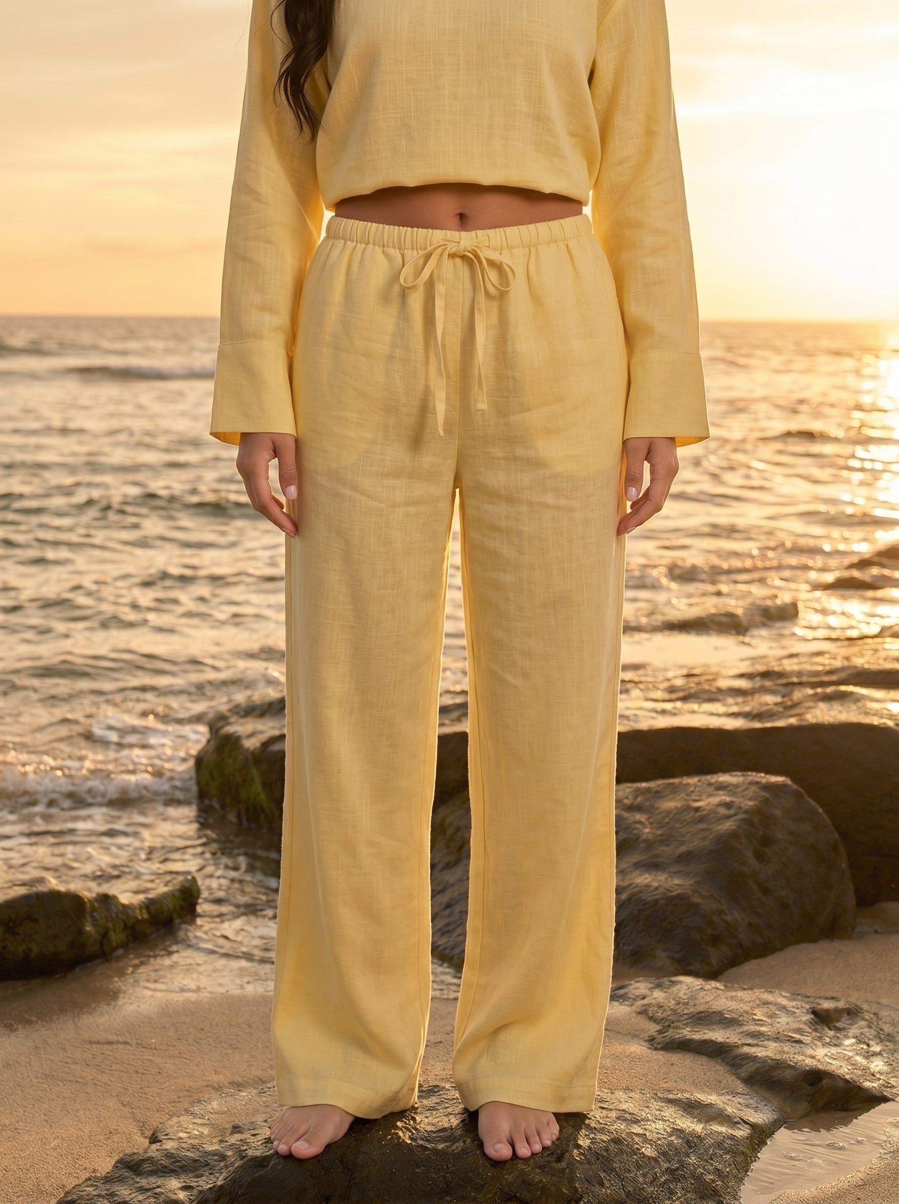REFINED LINEN WIDE-LEG PANTS