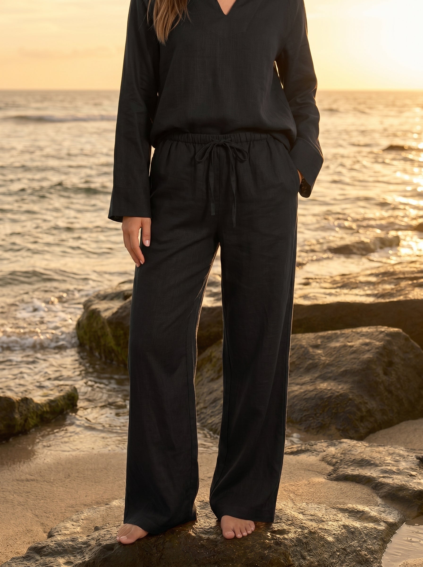 REFINED LINEN WIDE-LEG PANTS