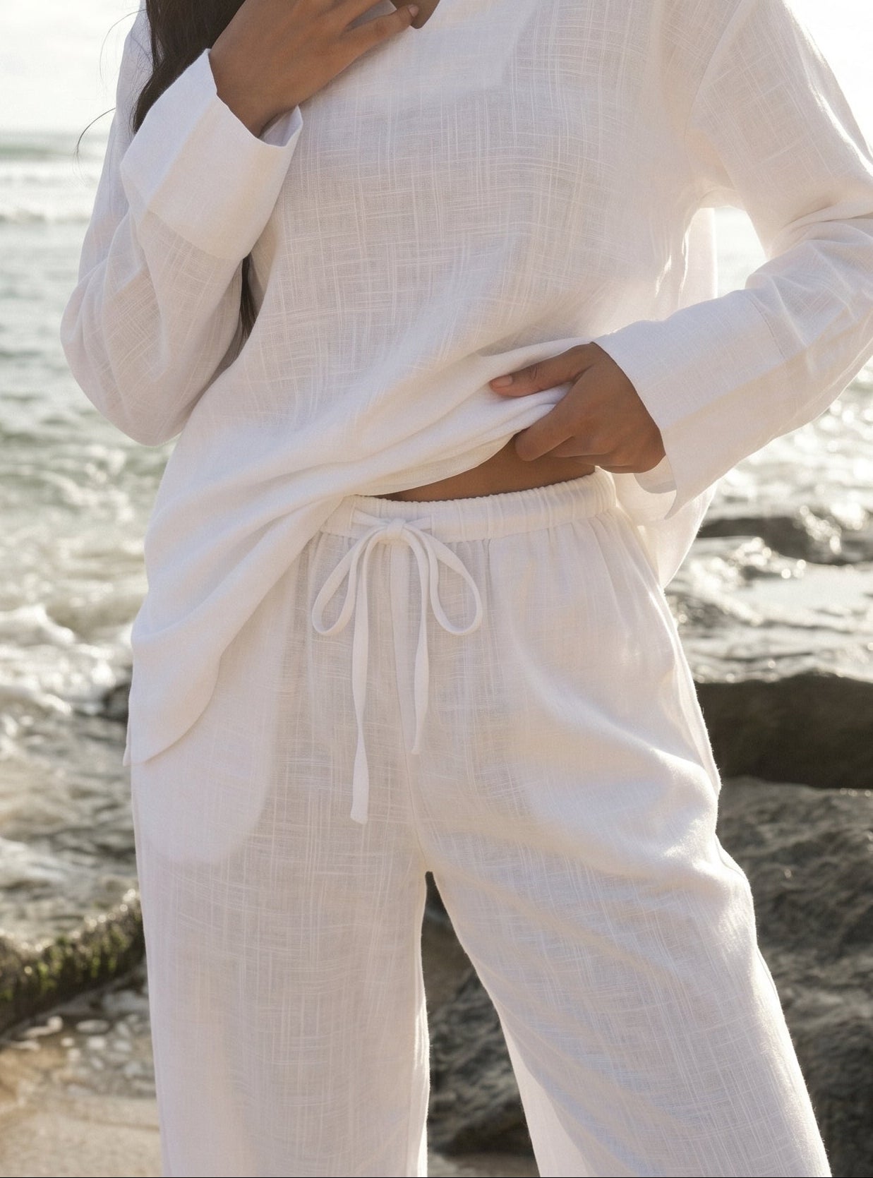 REFINED LINEN WIDE-LEG PANTS