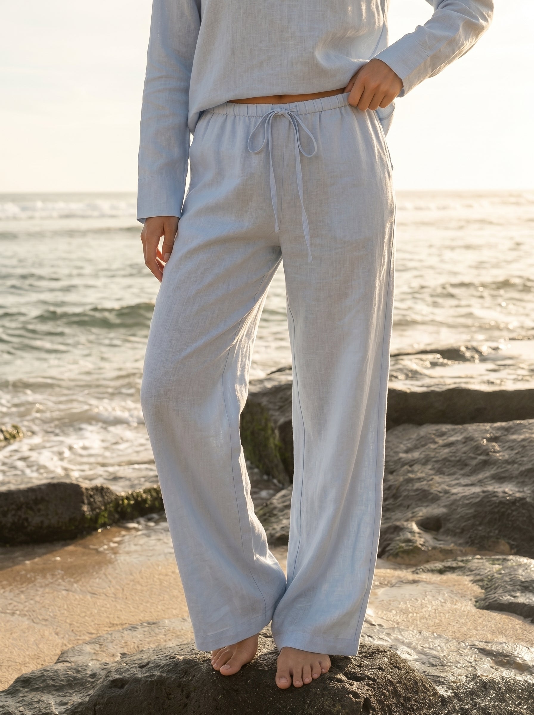 REFINED LINEN WIDE-LEG PANTS