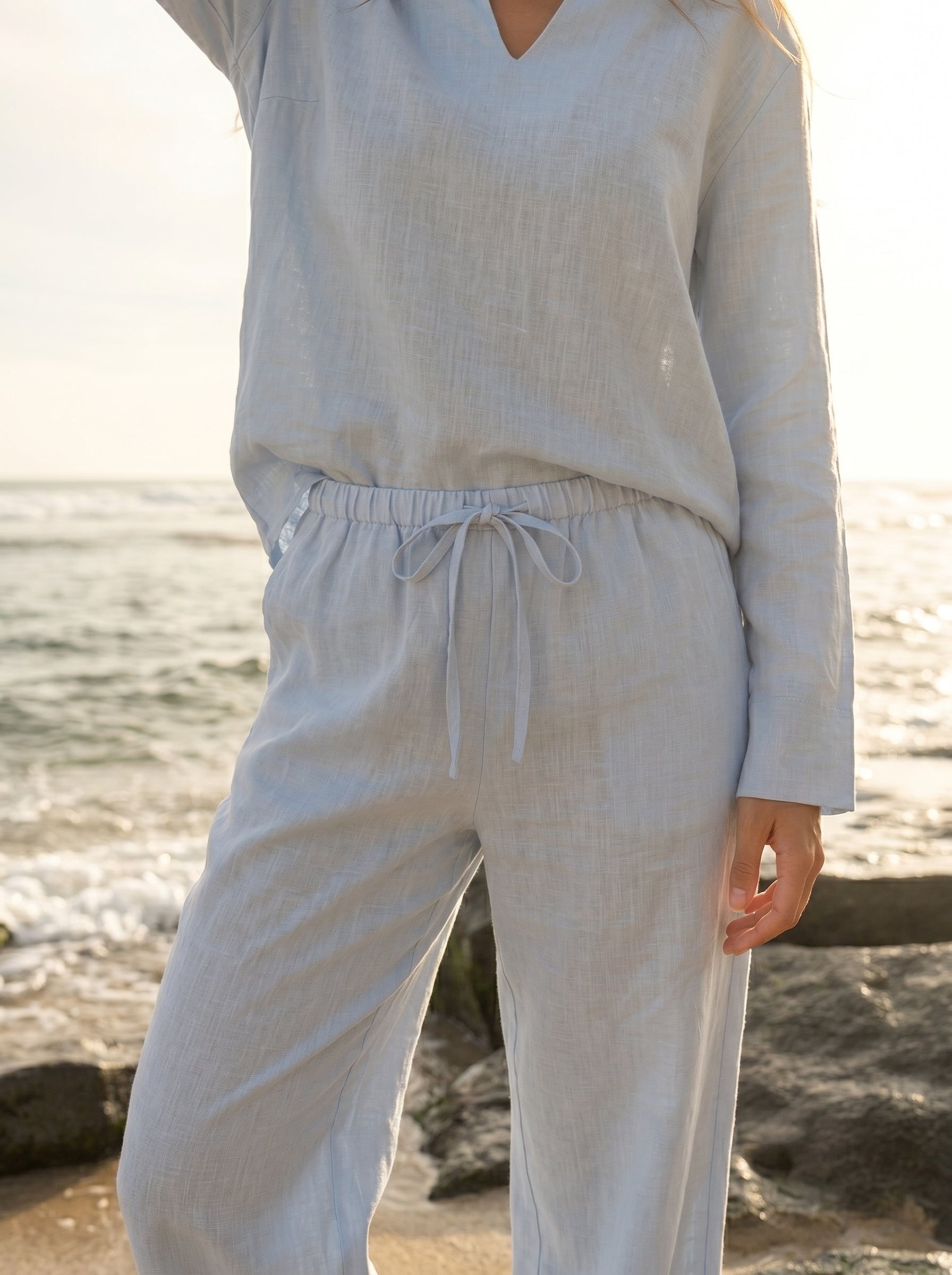 REFINED LINEN WIDE-LEG PANTS