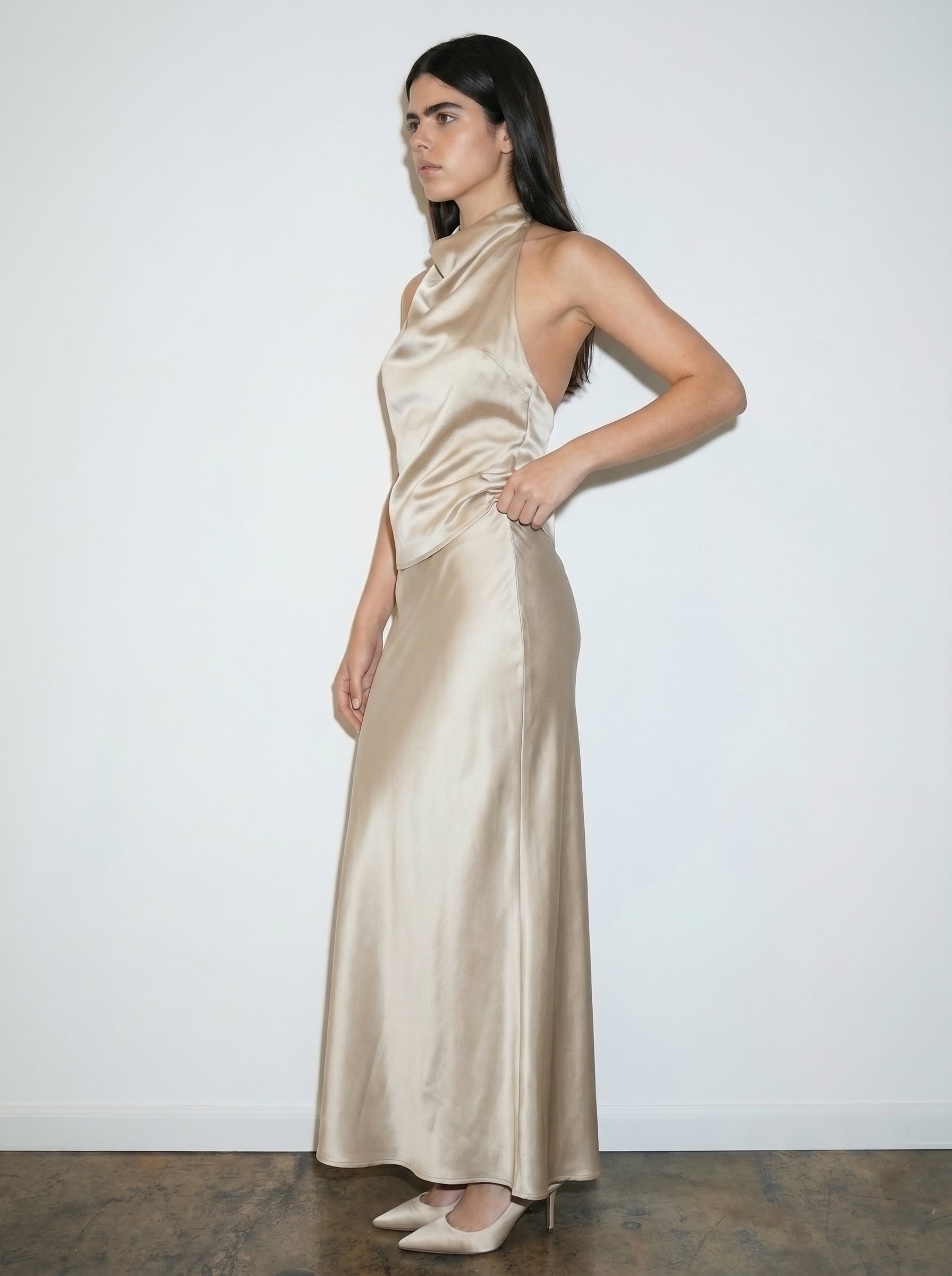 REFINED SATIN MIDI SKIRT