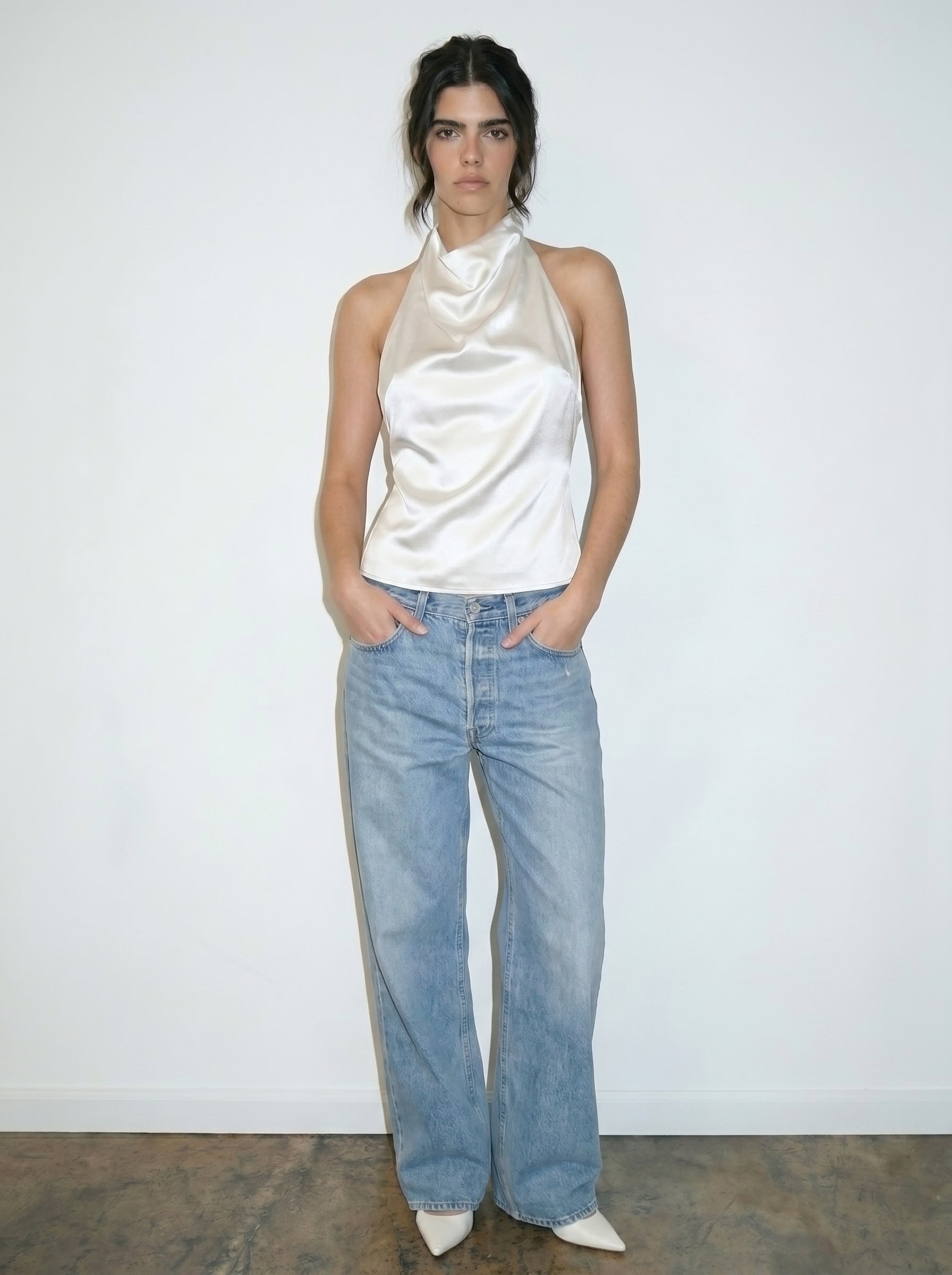 REFINED SATIN HALTER TOP