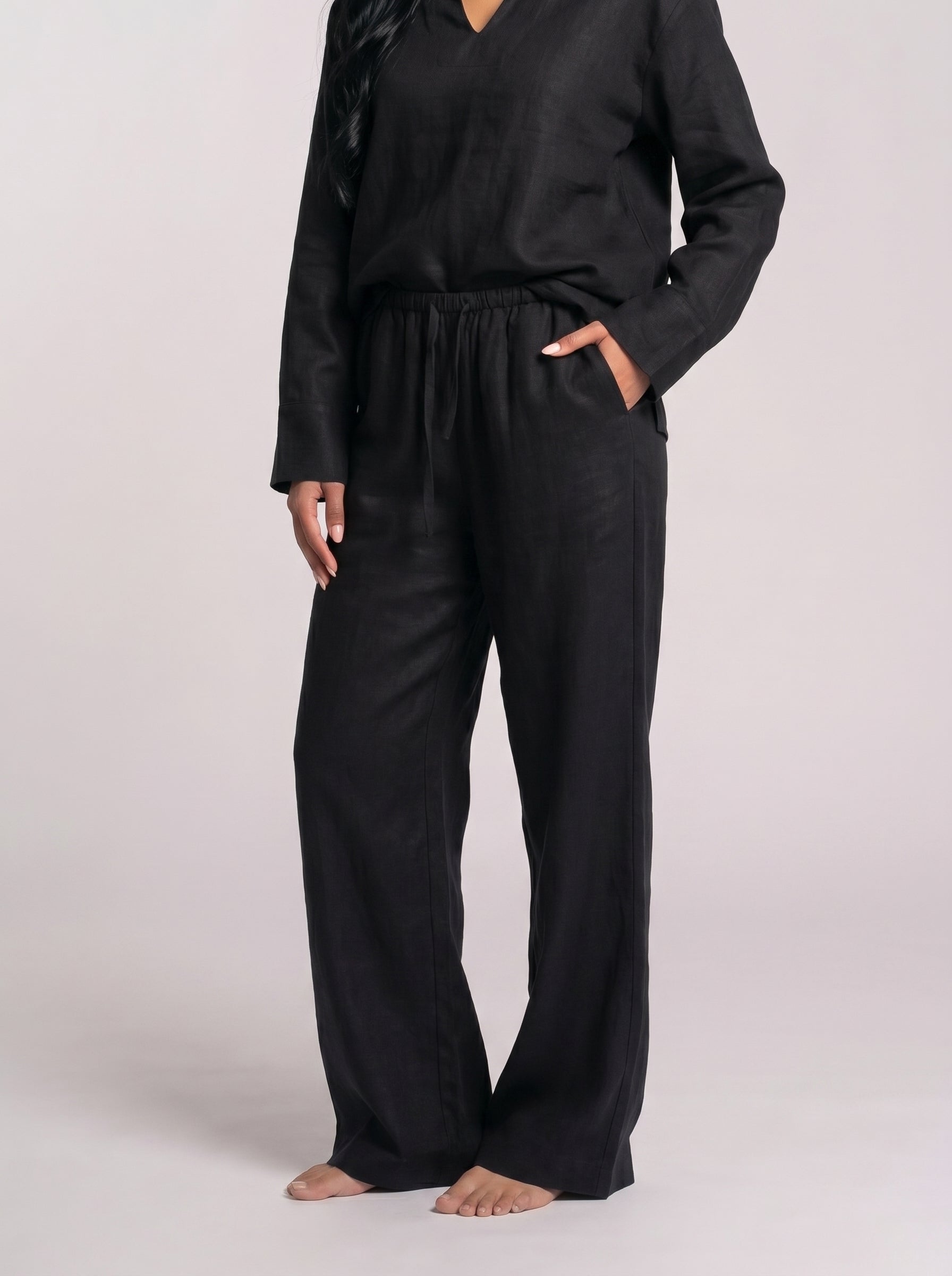 REFINED LINEN WIDE-LEG PANTS
