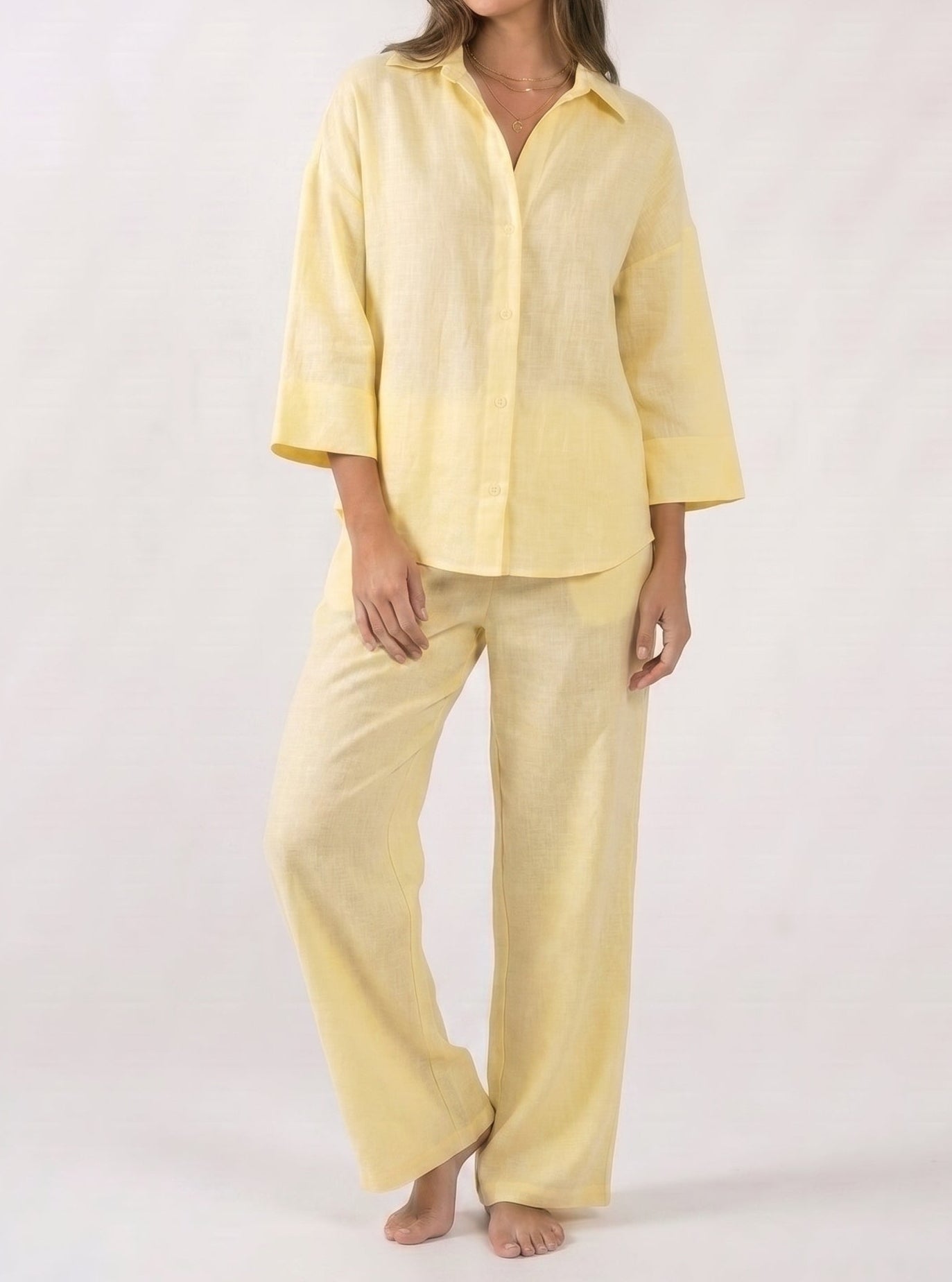 REFINED LINEN WIDE-LEG PANTS