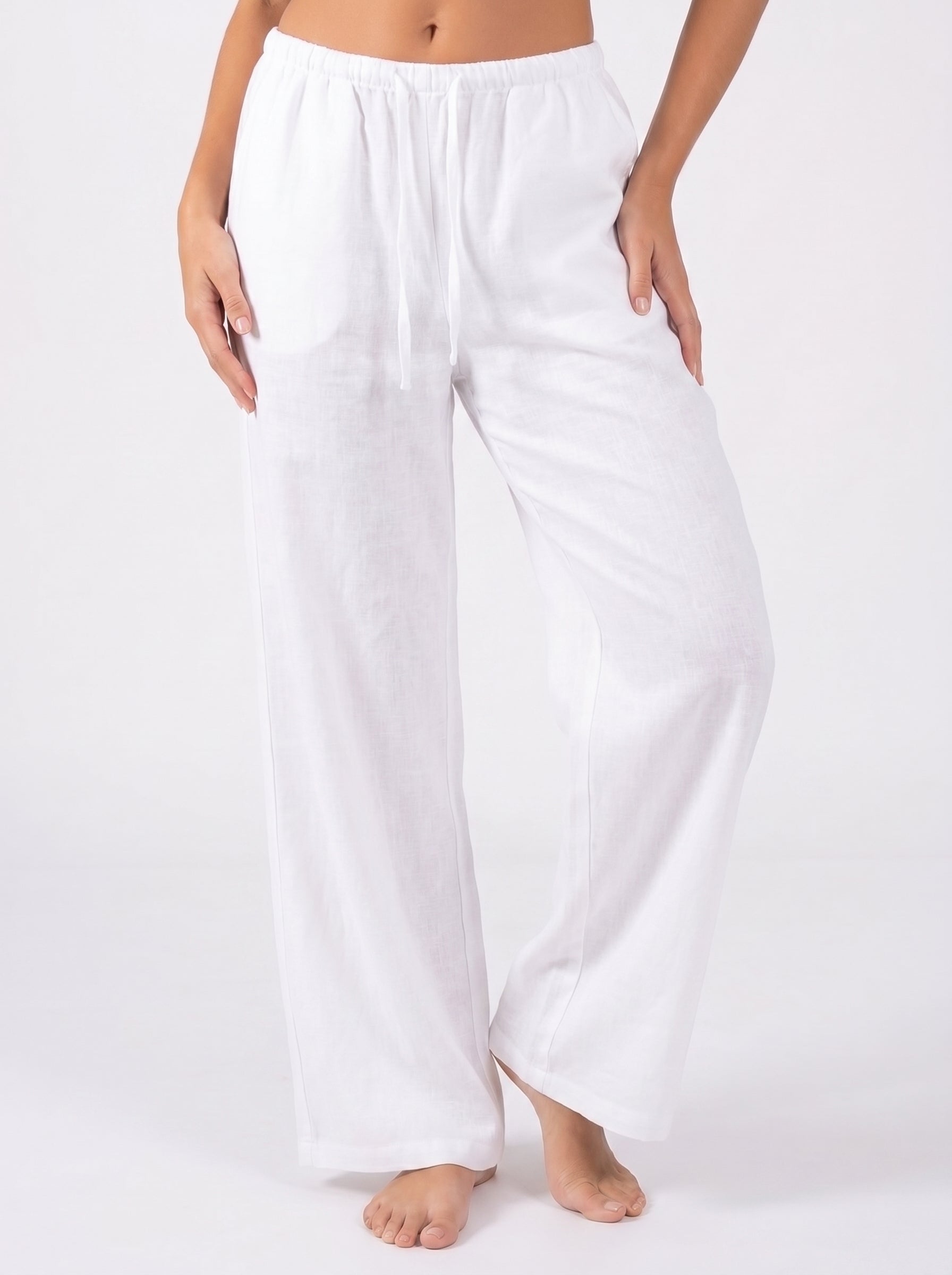 REFINED LINEN WIDE-LEG PANTS