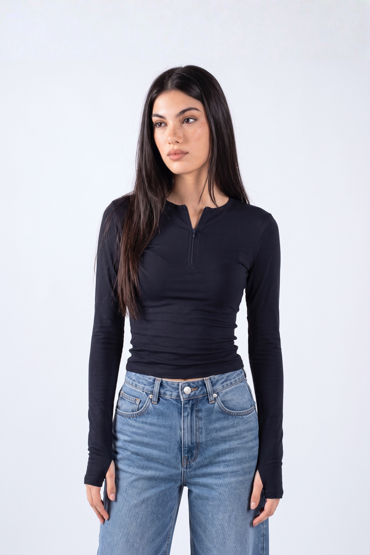 REFINED COTTON LONG-SLEEVE ZIPPER