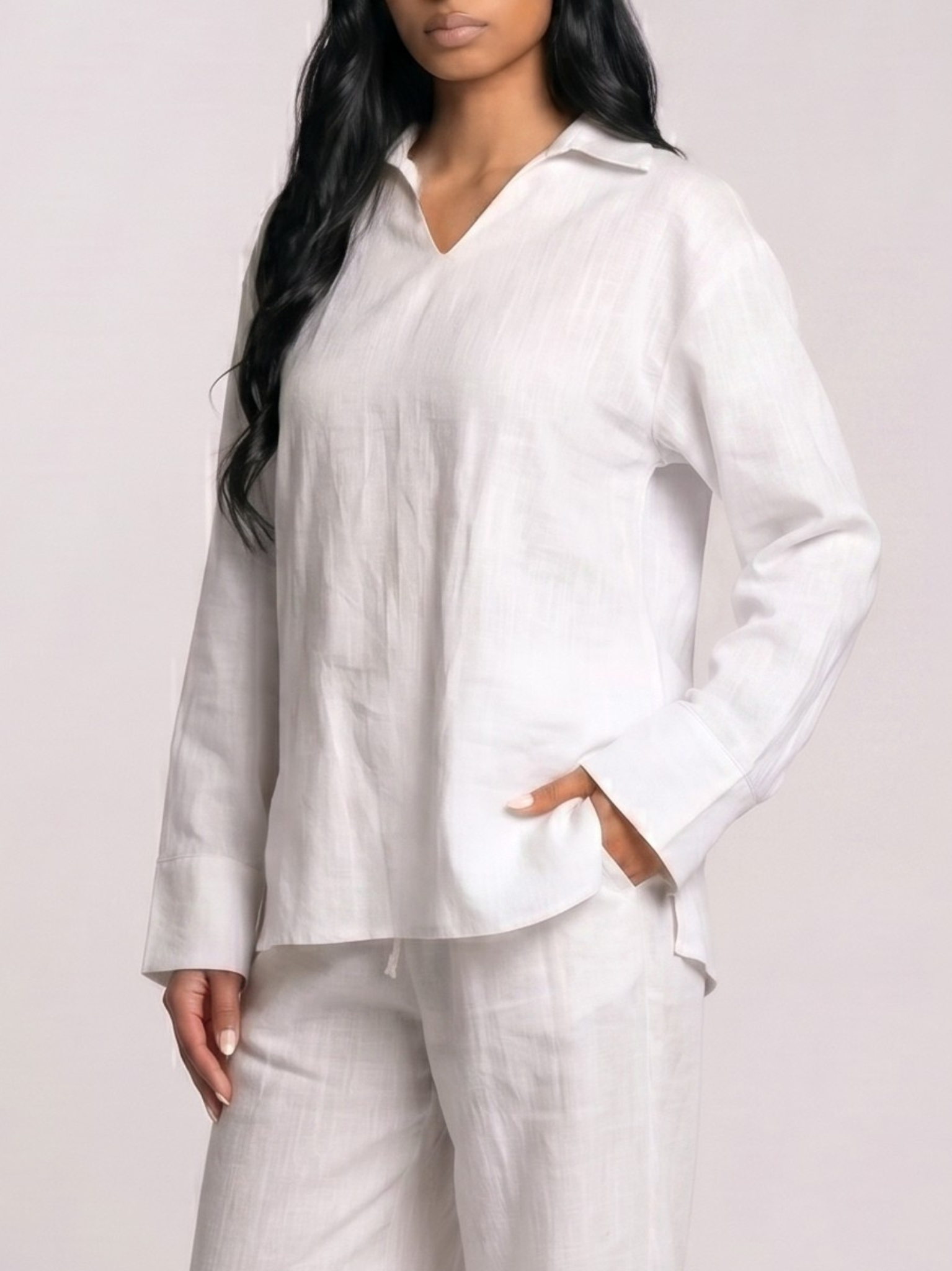 REFINED LINEN POLO BLOUSE